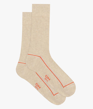 Calcetines de hombre de algodón acanalado beige con ribete de color Dim Fashion