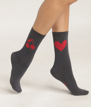 Calcetines de mujer con estampado de corazones y cerezas Dim Bamboo