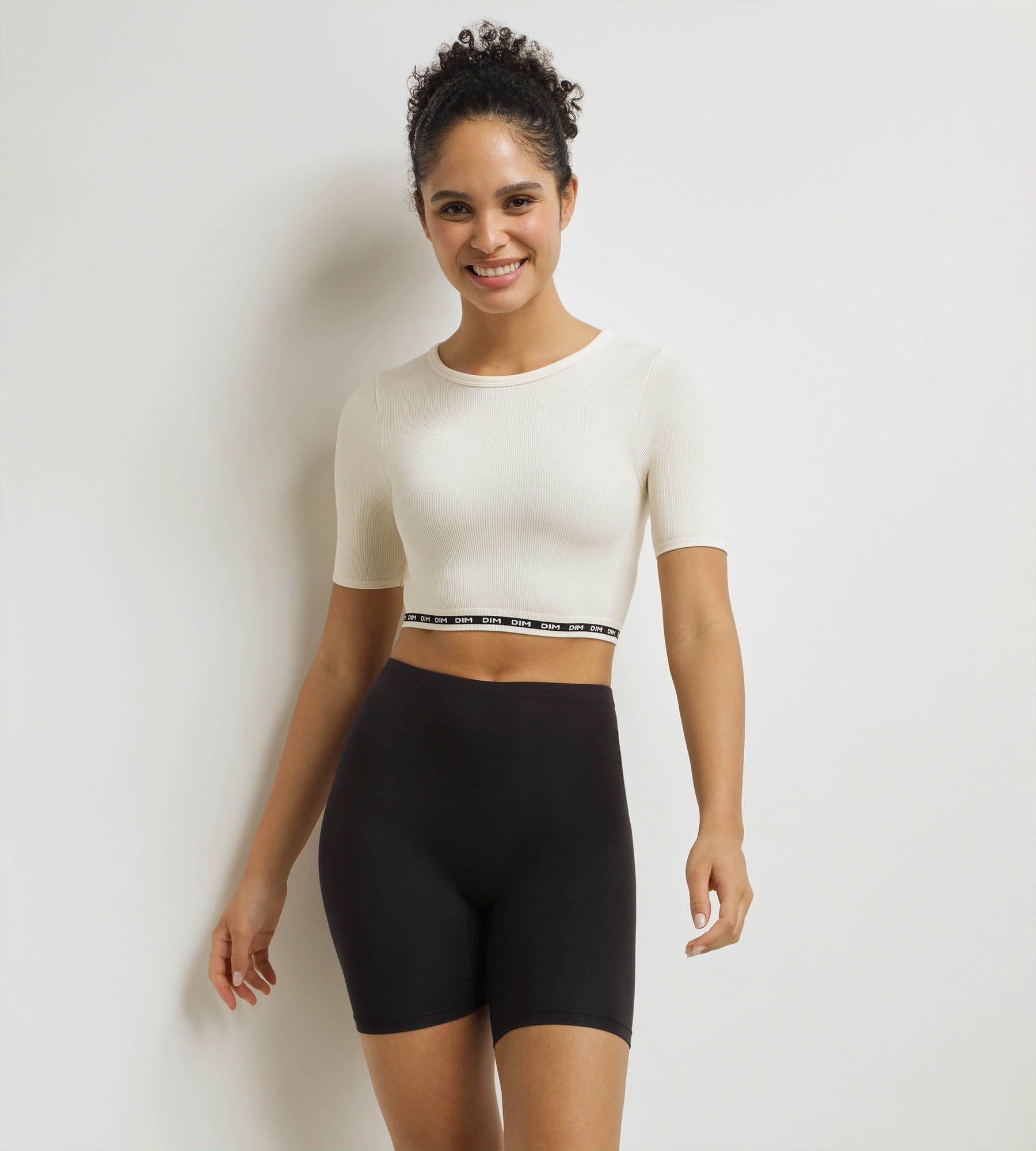 DIM Top de mujer sin costuras de microfibra acanalada Beige Dim Icons Seamless