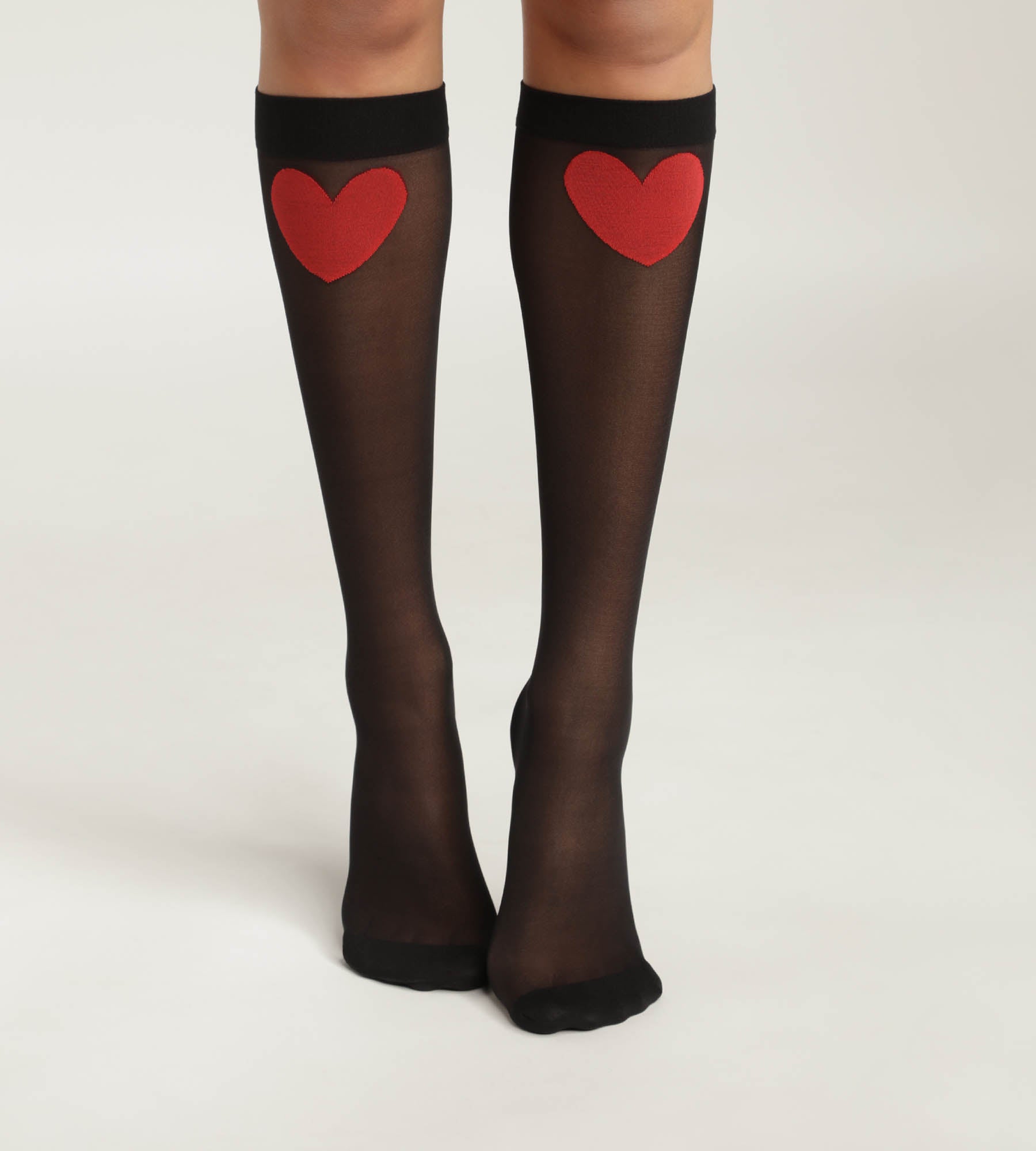 DIM Pantis de muje negro transparente con estampado de corazones rojos Dim Style