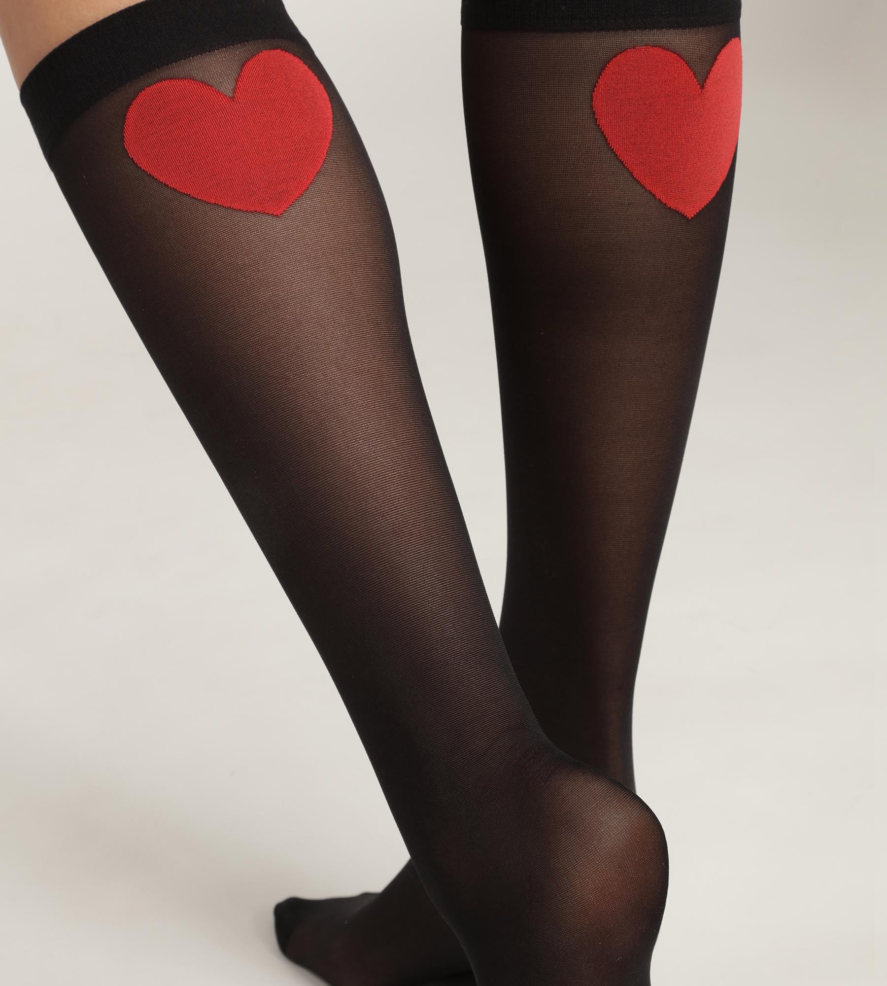 DIM Pantis de muje negro transparente con estampado de corazones rojos Dim Style