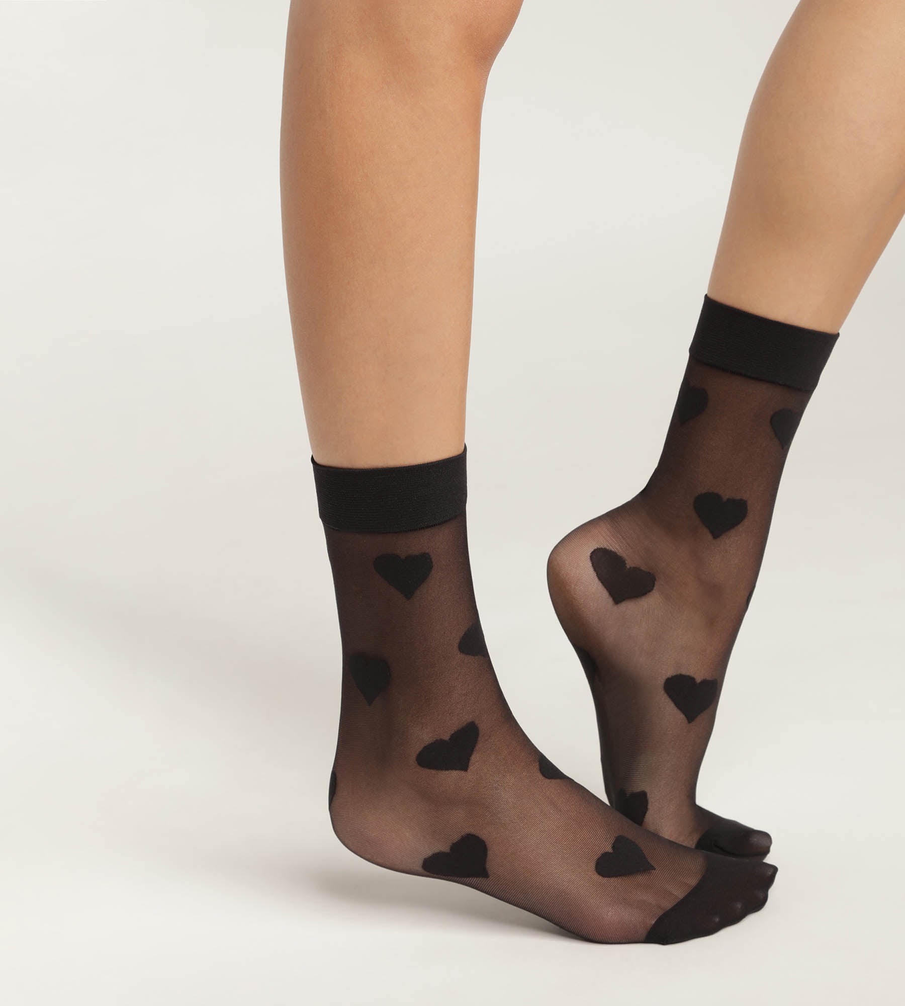 DIM Calcetines de gasa negra transparente para mujer con corazones Dim Style
