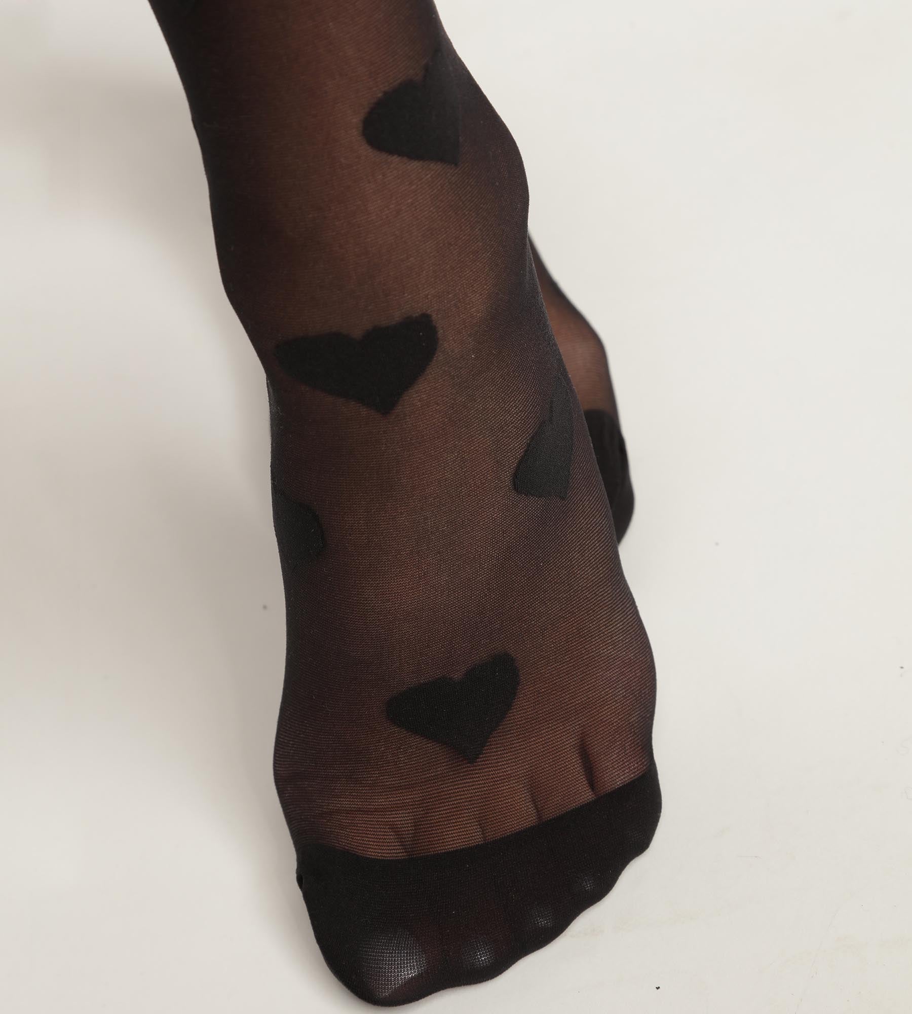 DIM Calcetines de gasa negra transparente para mujer con corazones Dim Style