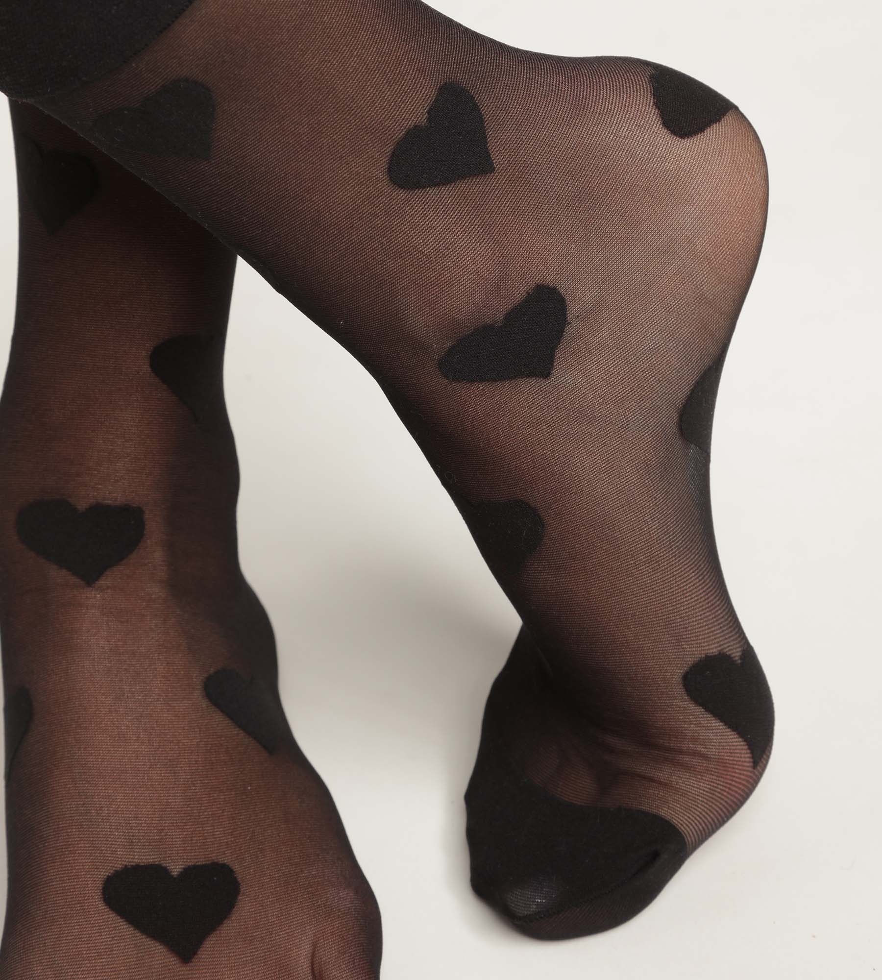 DIM Calcetines de gasa negra transparente para mujer con corazones Dim Style