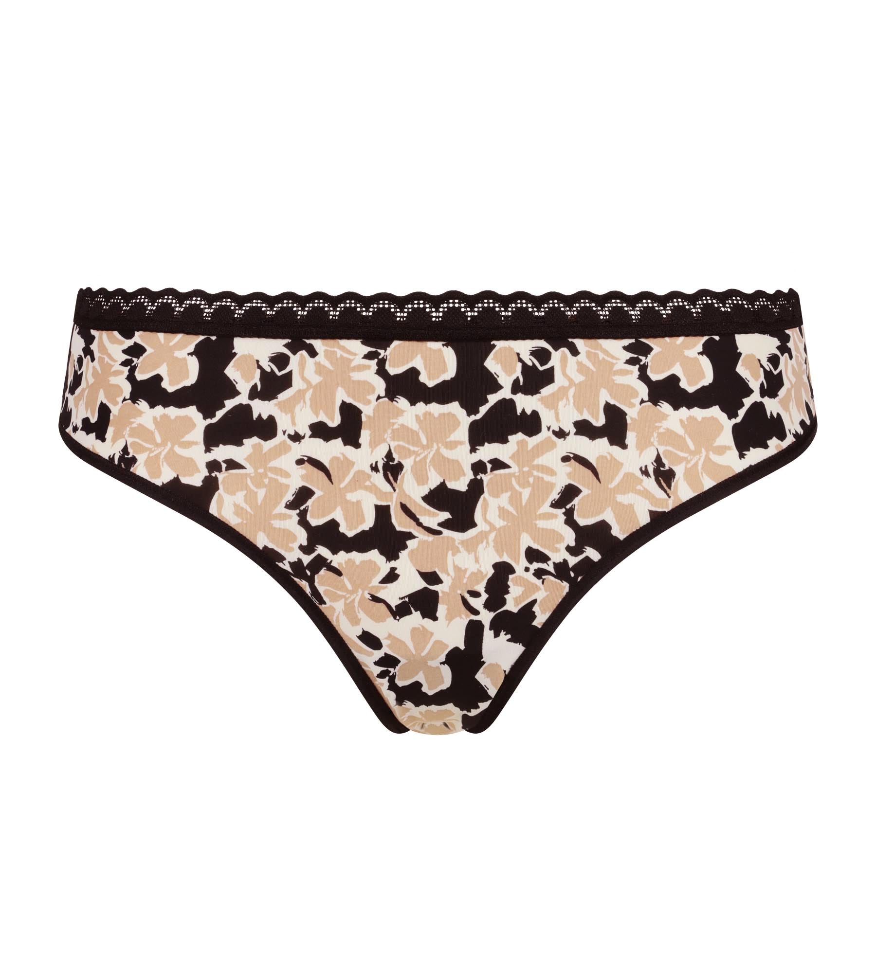 DIM Tanga de mujer con encaje y estampado floral Beige Daily Micro