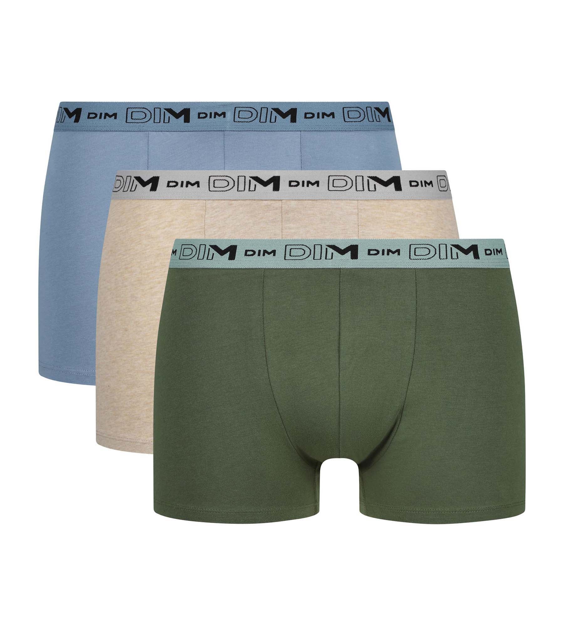 DIM Pack de 3 calzoncillos para hombre Beige Azul Caqui Algodón orgánico elástico