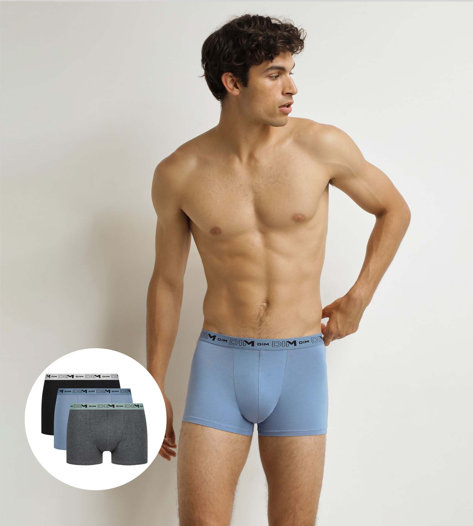 DIM Pack de 3 calzoncillos para hombre Gris Azul Negro Algodón orgánico elástico