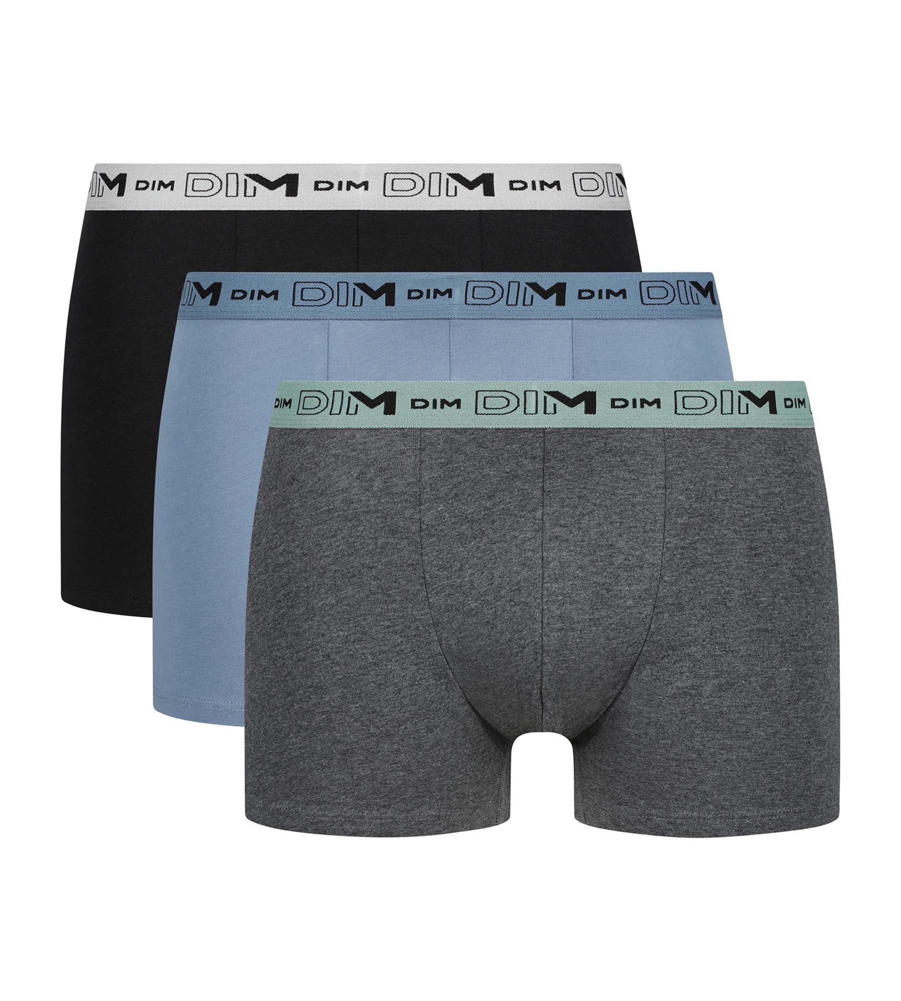 DIM Pack de 3 calzoncillos para hombre Gris Azul Negro Algodón orgánico elástico