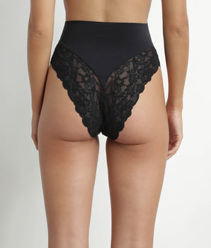 Tanga moldeador talle alto microfibra y encaje negro Dim Silhouette Elegance