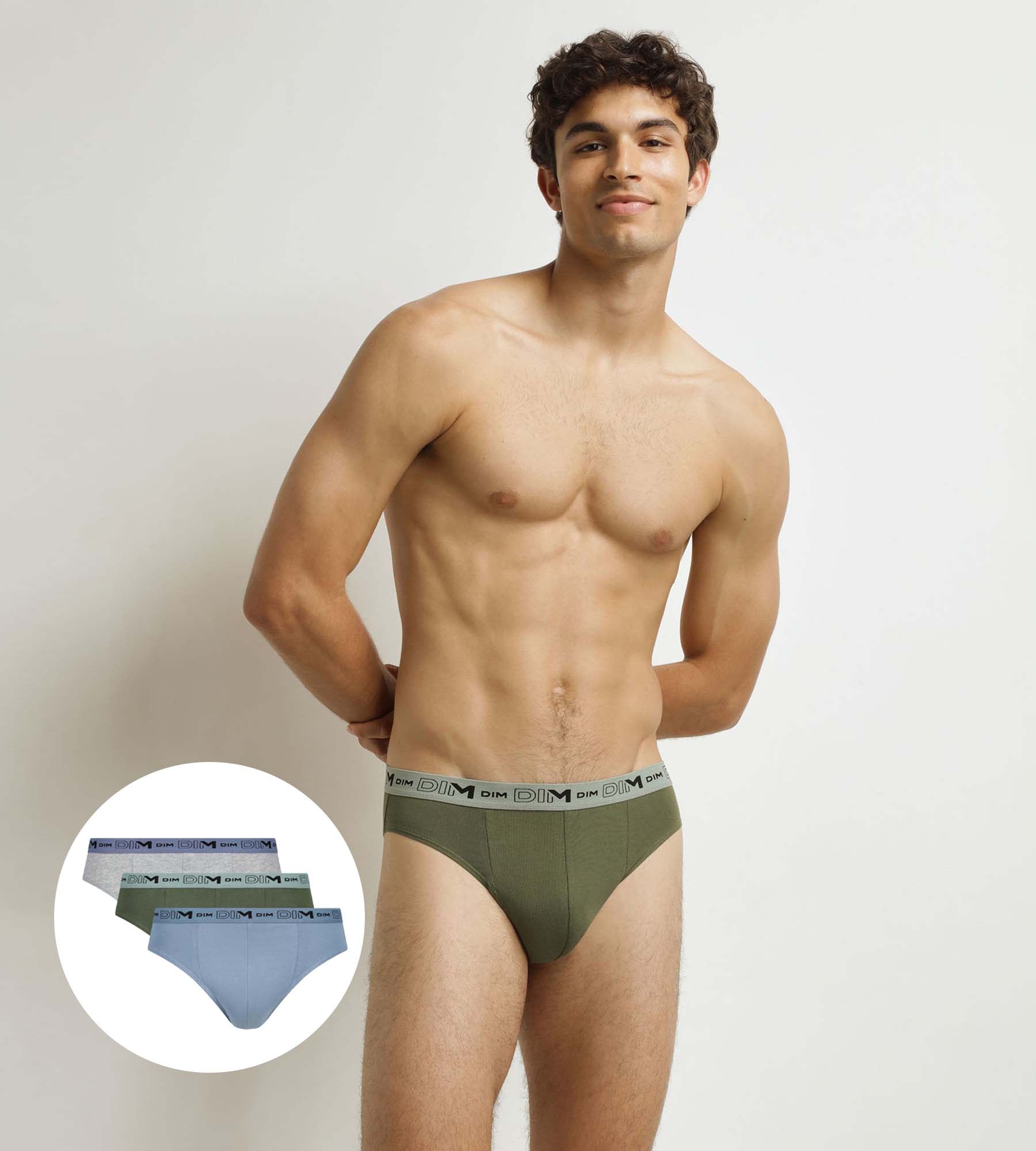 DIM Pack de 3 calzoncillos de algodón orgánico azul, gris y verde para hombre