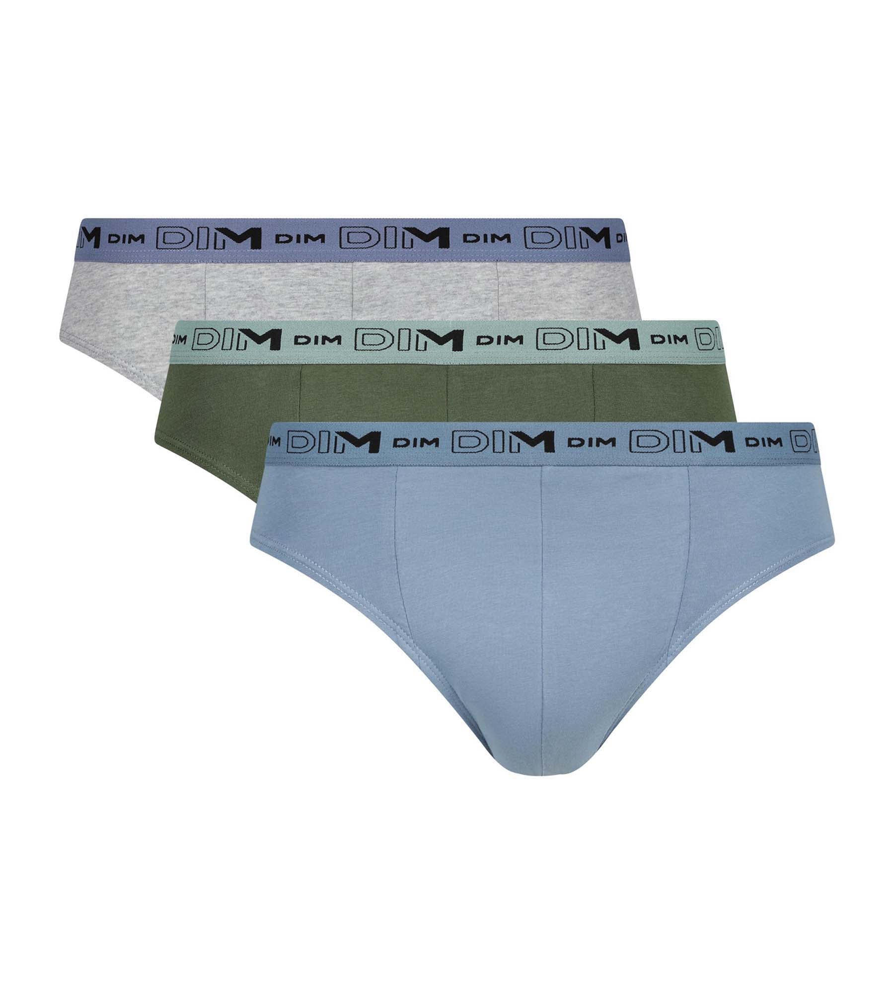 DIM Pack de 3 calzoncillos de algodón orgánico azul, gris y verde para hombre