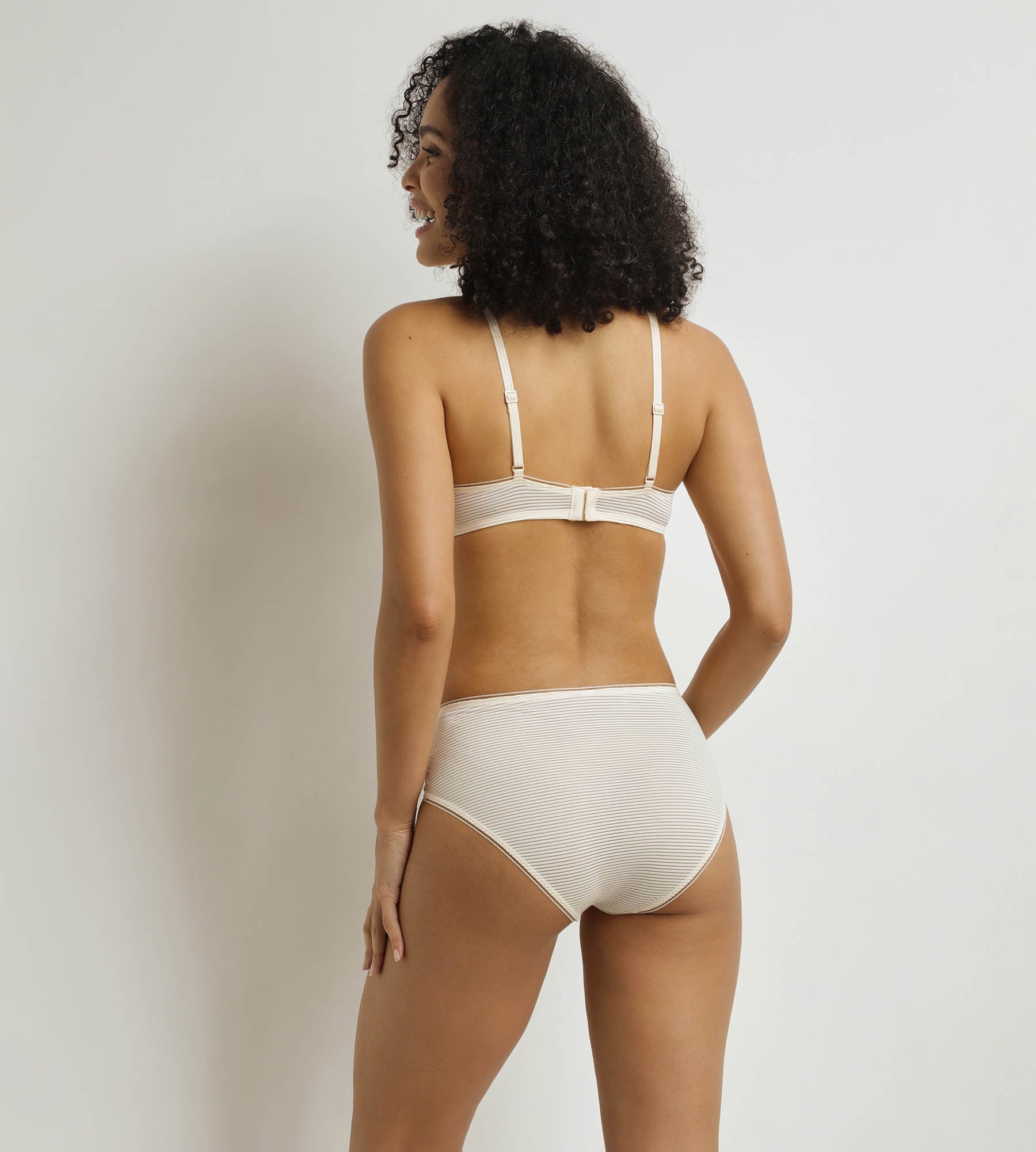 DIM Braga de mujer de cintura alta con rayas beige Dim x Inès de La Fressange