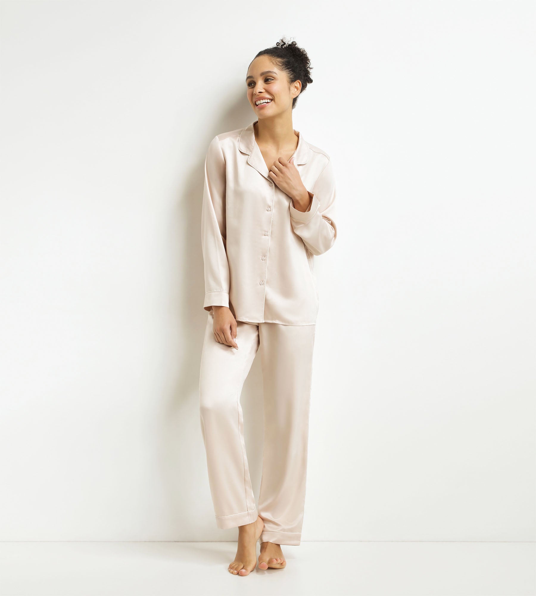 DIM Conjunto de pijama de mujer Pantalón de rayas gris marfil Don't Disturb