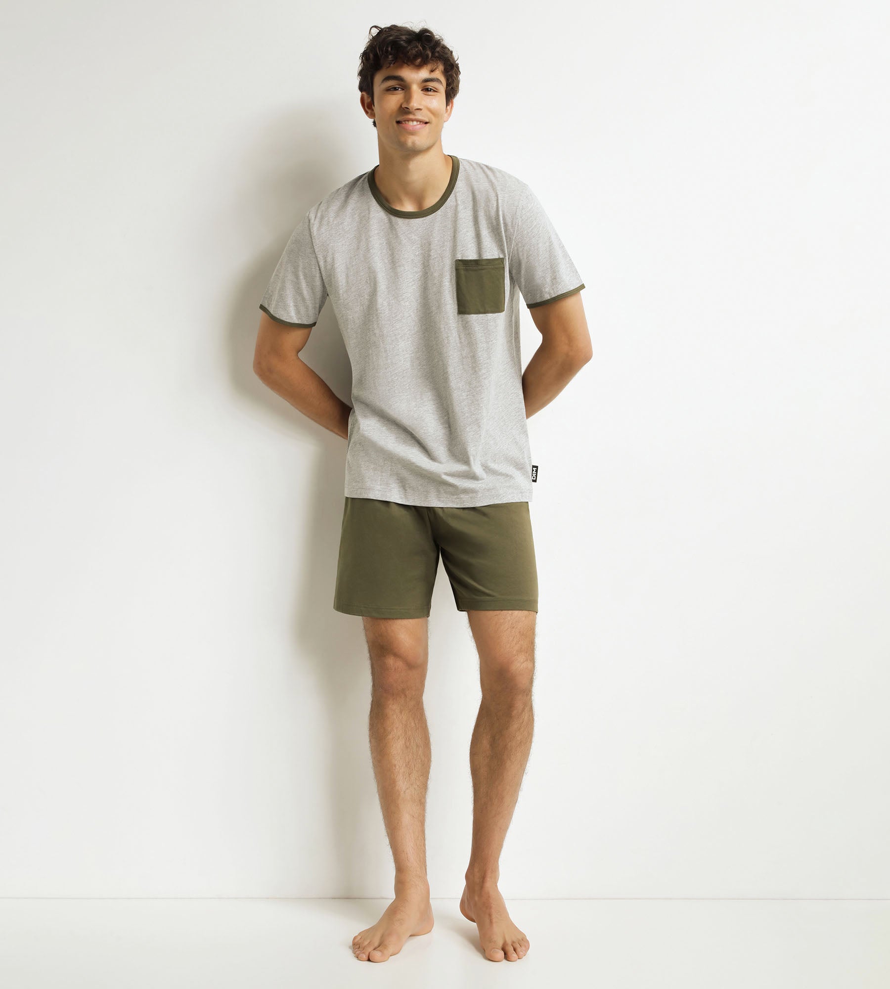 DIM Conjunto de pantalón corto de pijama para hombre Caqui Gris Dim Jersey