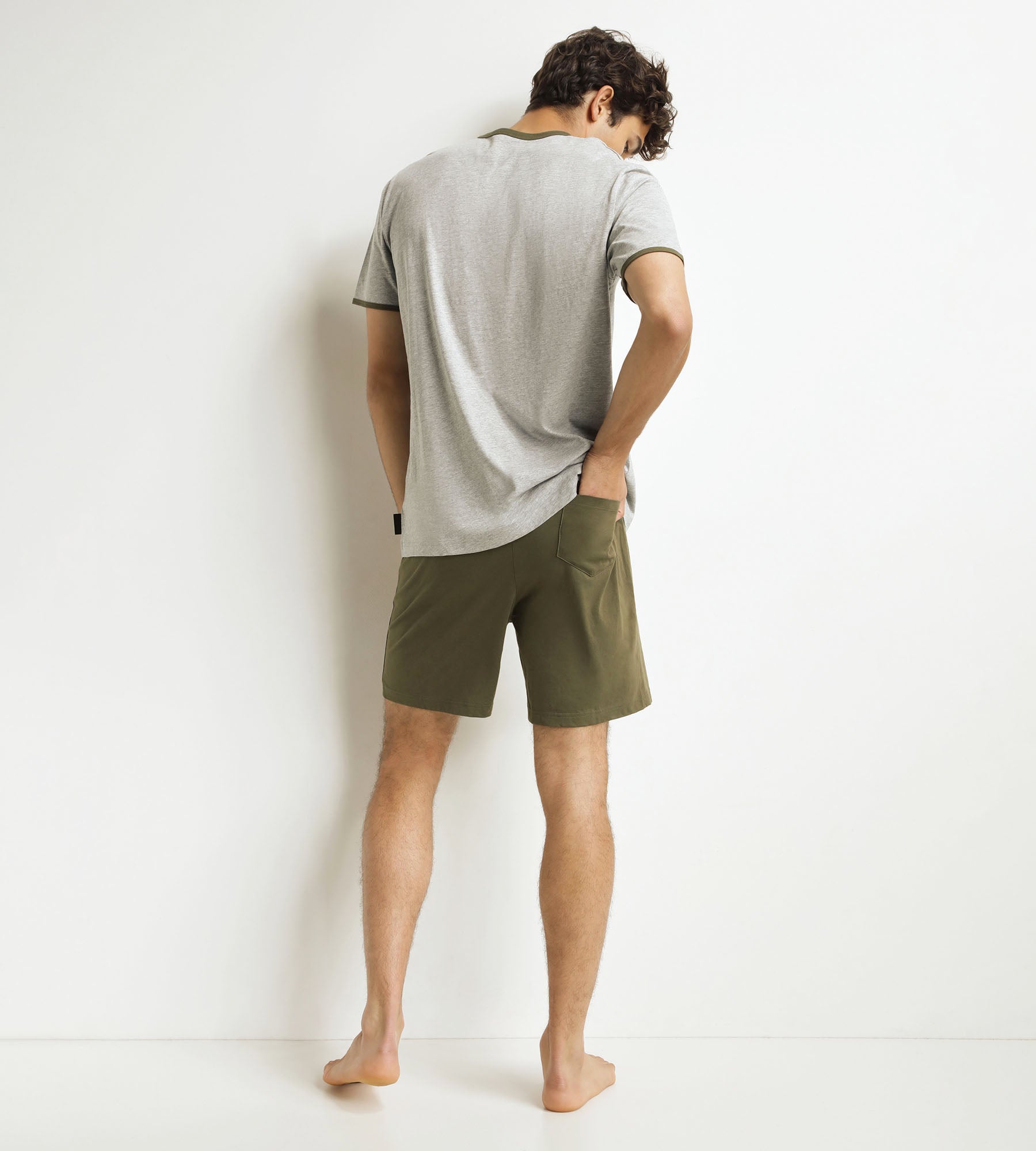 DIM Conjunto de pantalón corto de pijama para hombre Caqui Gris Dim Jersey