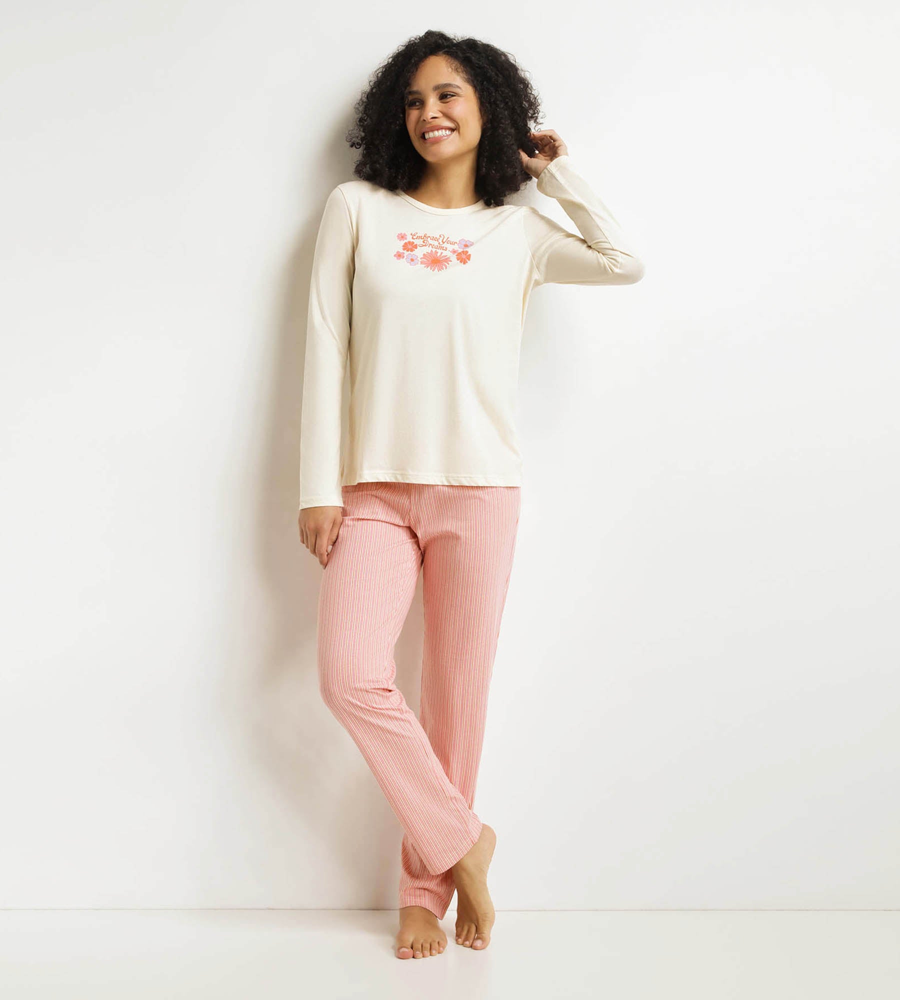 DIM Conjunto de pantalón de pijama para mujer Don't Disturb Beige