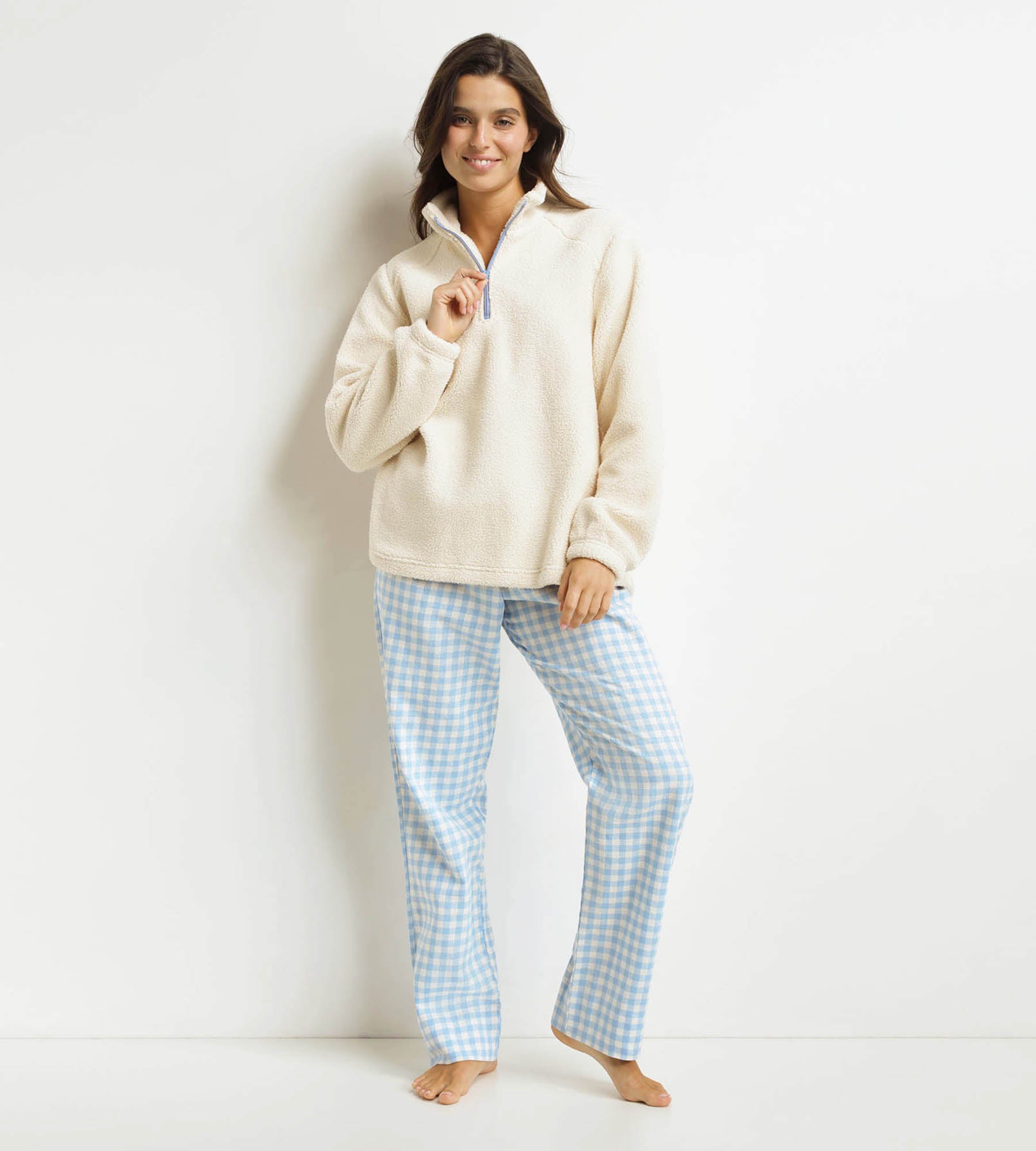 DIM Conjunto de pantalón de pijama para mujer Azul Gris Dim Warm