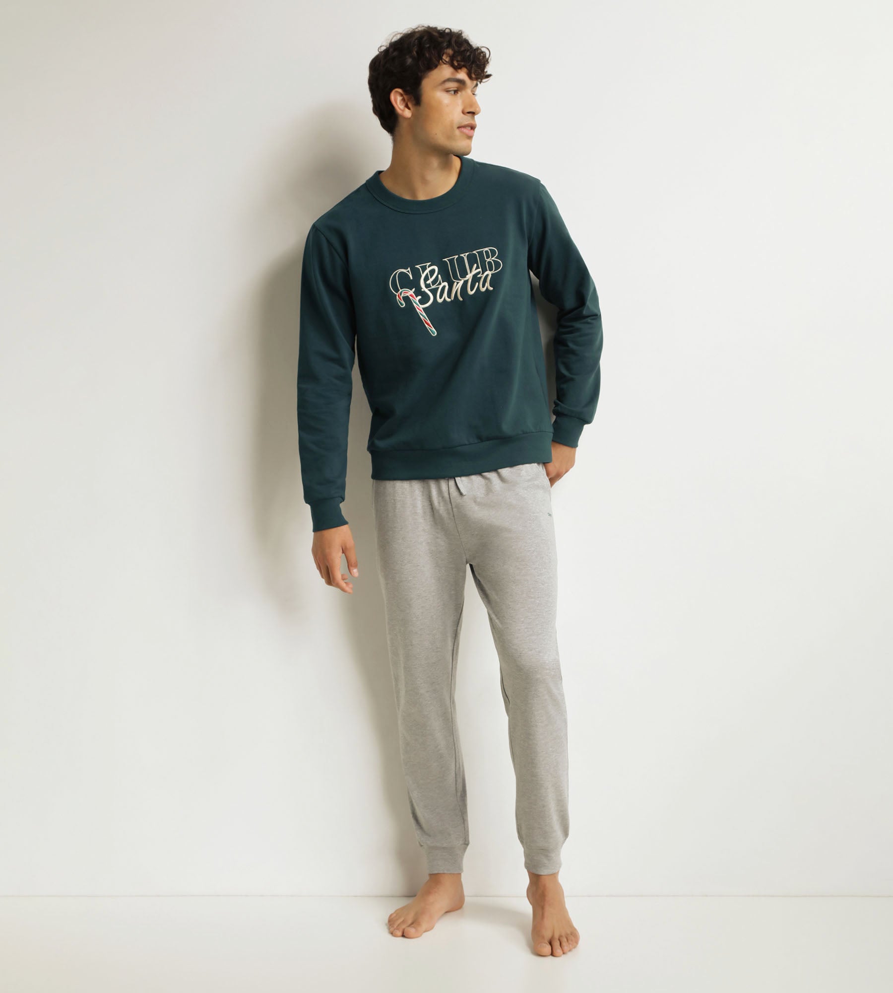 DIM Conjunto de pantalón de pijama para hombre Gris Verde Dim