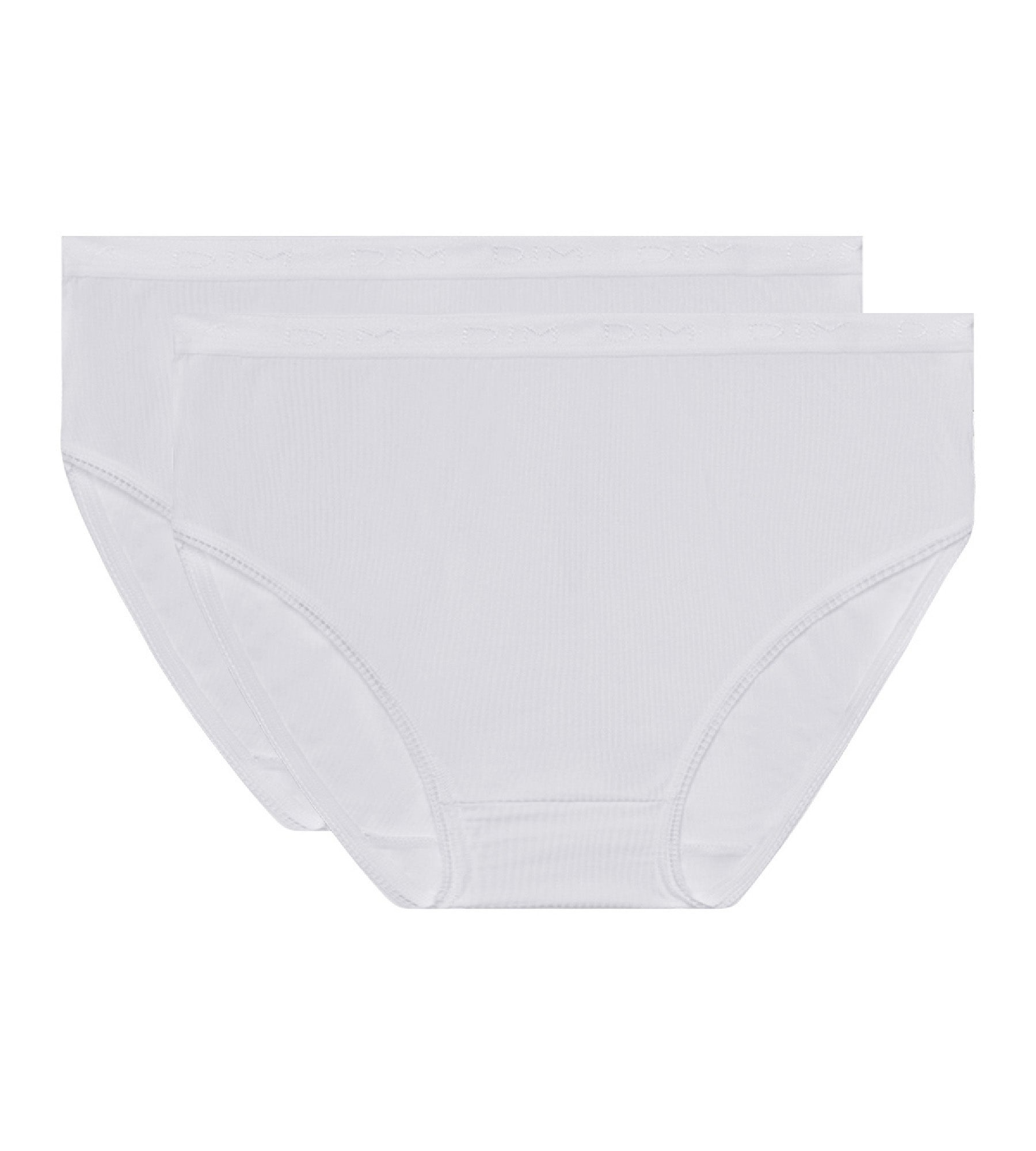 DIM Lote de 2 slips blancos para mujer de puro algodón y talle alto