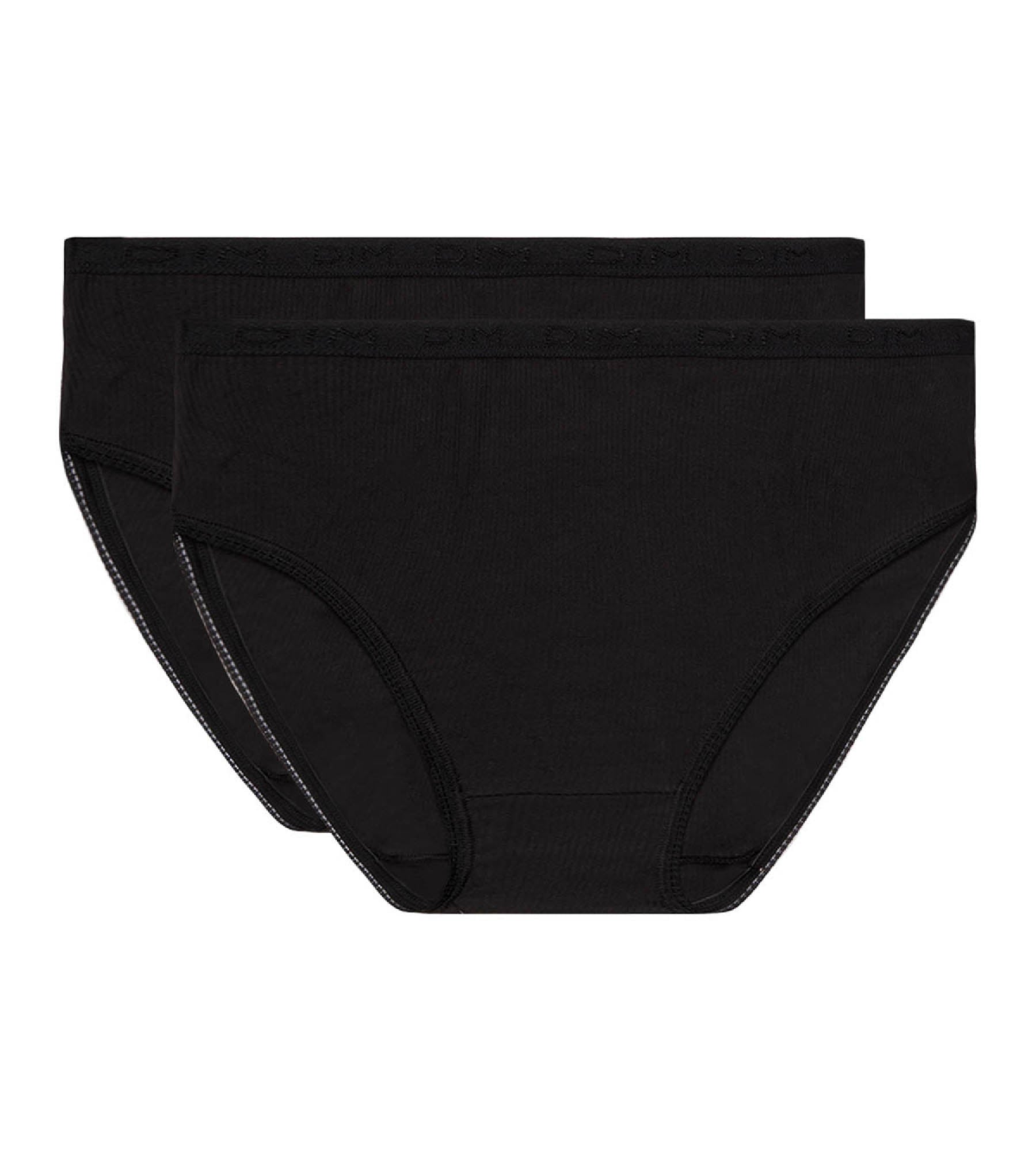 DIM Pack de 2 braguitas 100% algodón negras de talle alto Pur Coton