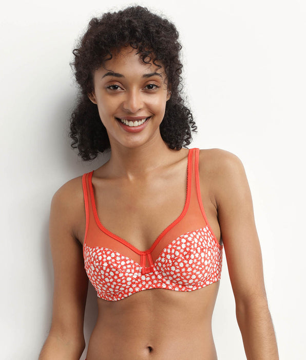 DIM Sujetador de gran capacidad con aros Rojo con florecitas blancas Generous Dim