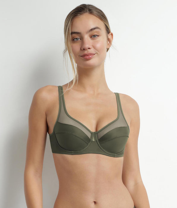 DIM Sujetador push-on de microfibra y tul verde Dim Generous