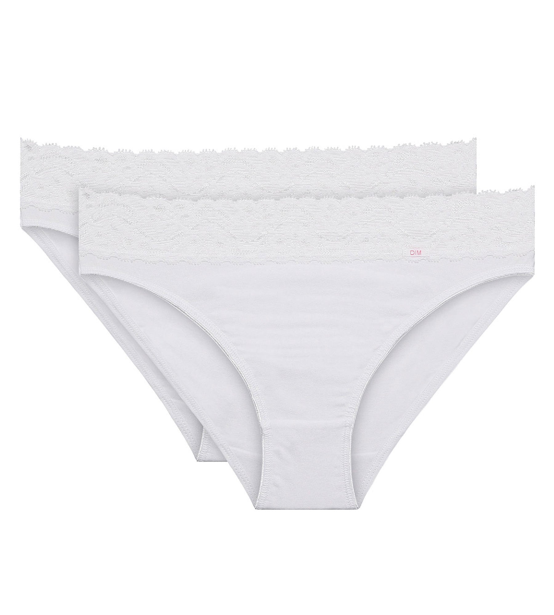 DIM Pack de 2 bragas blancas Coton Plus Féminine de talle medio