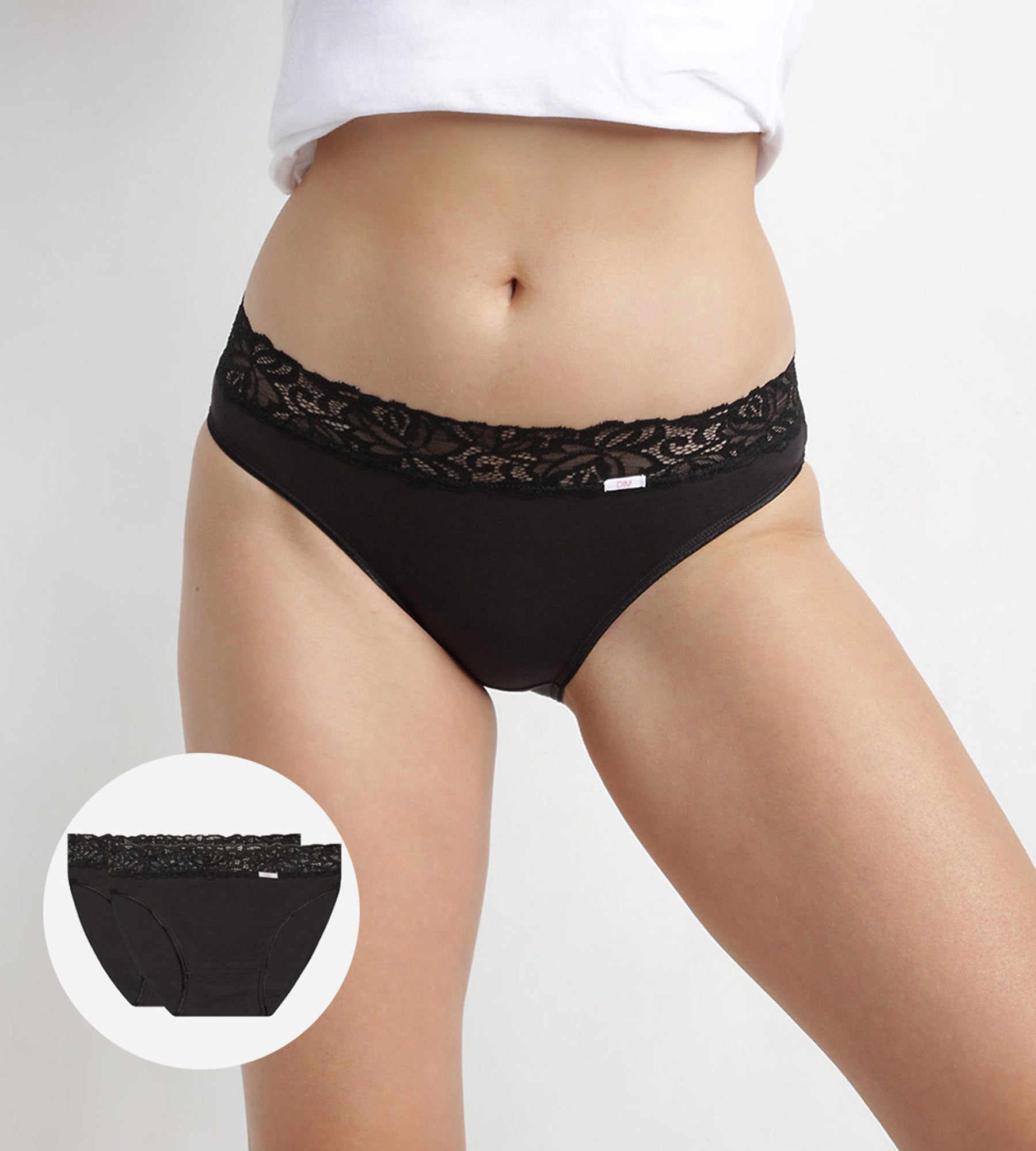 DIM Pack de 2 bragas negras Coton Plus Féminine de talle medio