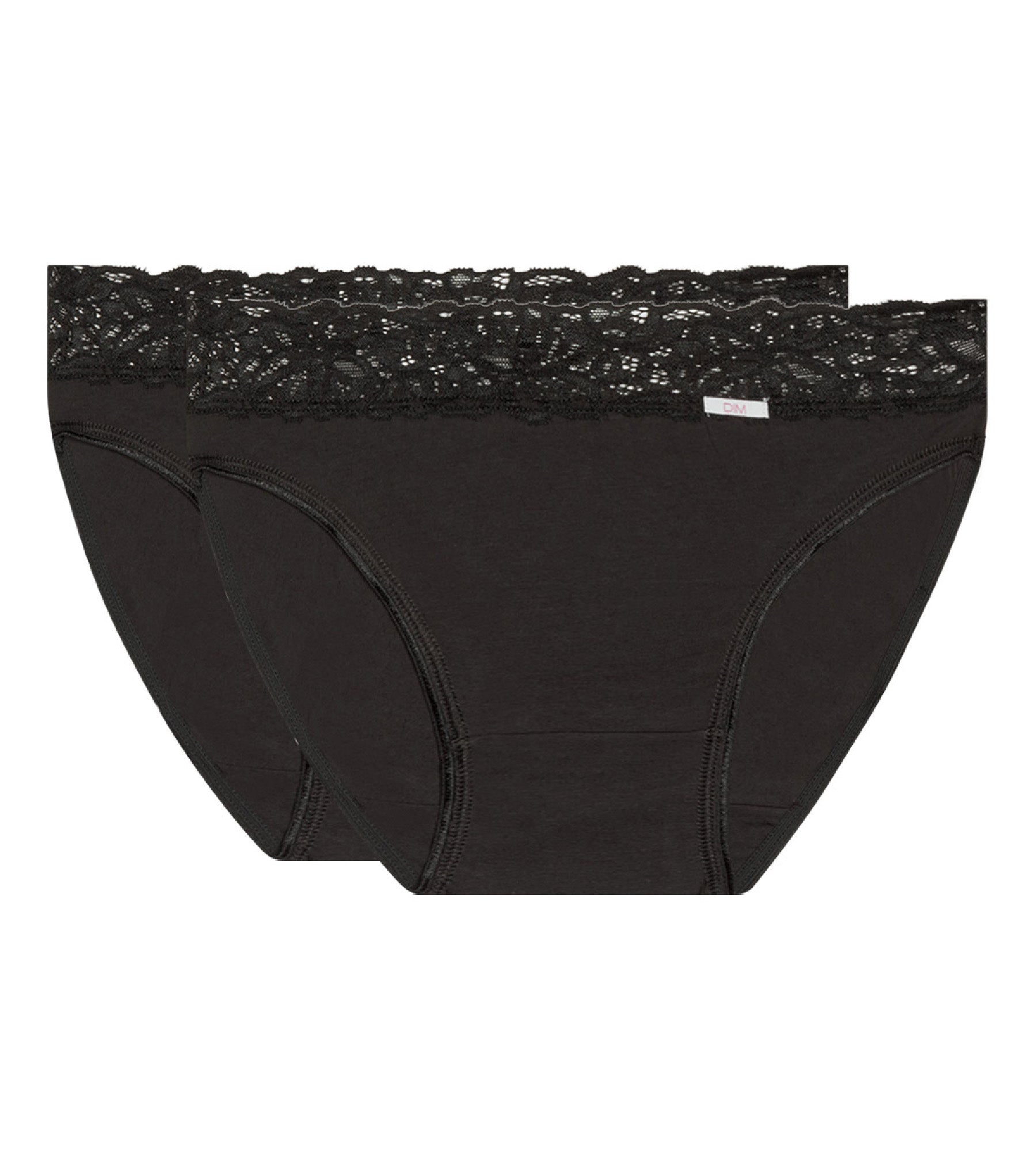 DIM Pack de 2 bragas negras Coton Plus Féminine de talle medio