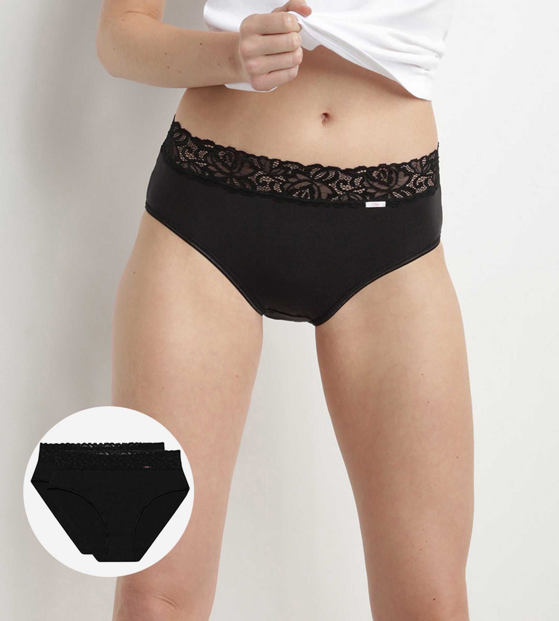 DIM Pack de 2 braguitas de talle alto de algodón negras Coton Plus Féminine
