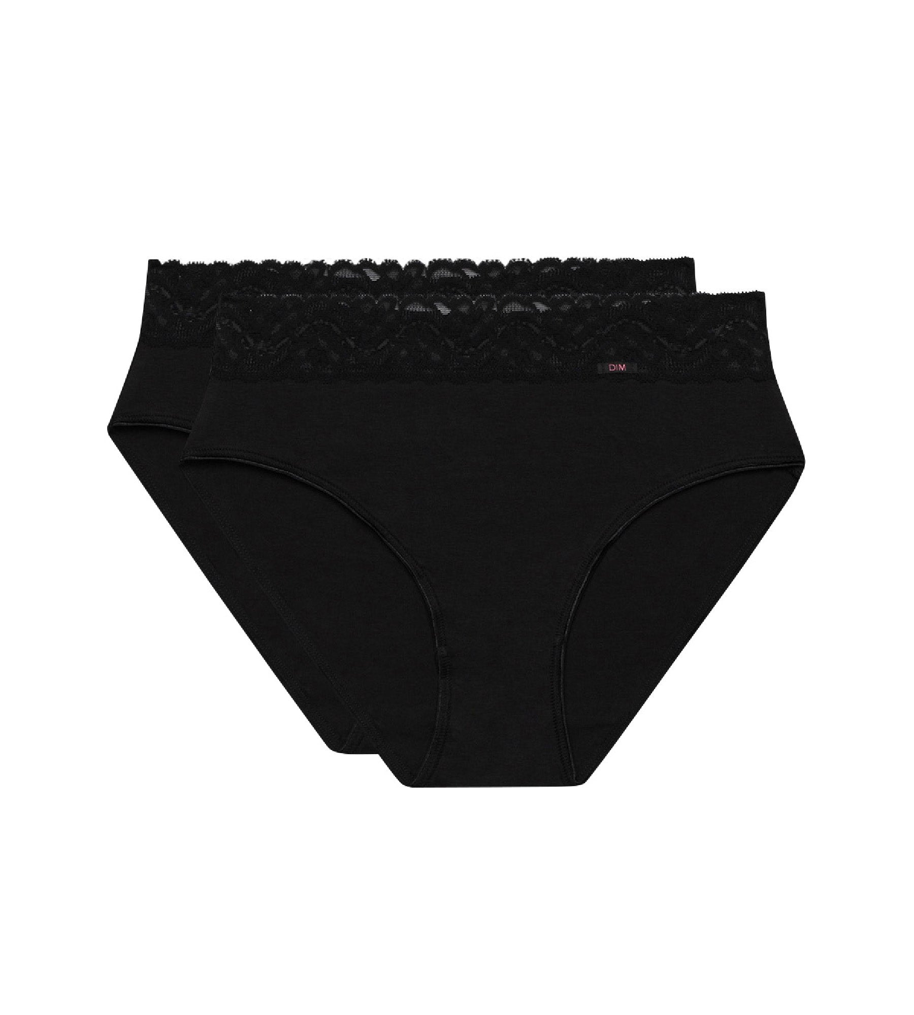 DIM Pack de 2 braguitas de talle alto de algodón negras Coton Plus Féminine