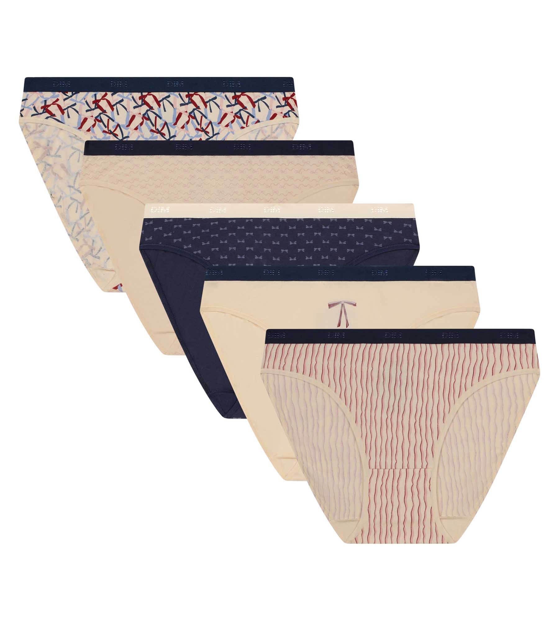 DIM Pack de 5 calzoncillos mujer Ruban Beige Azul Les Bolsillos