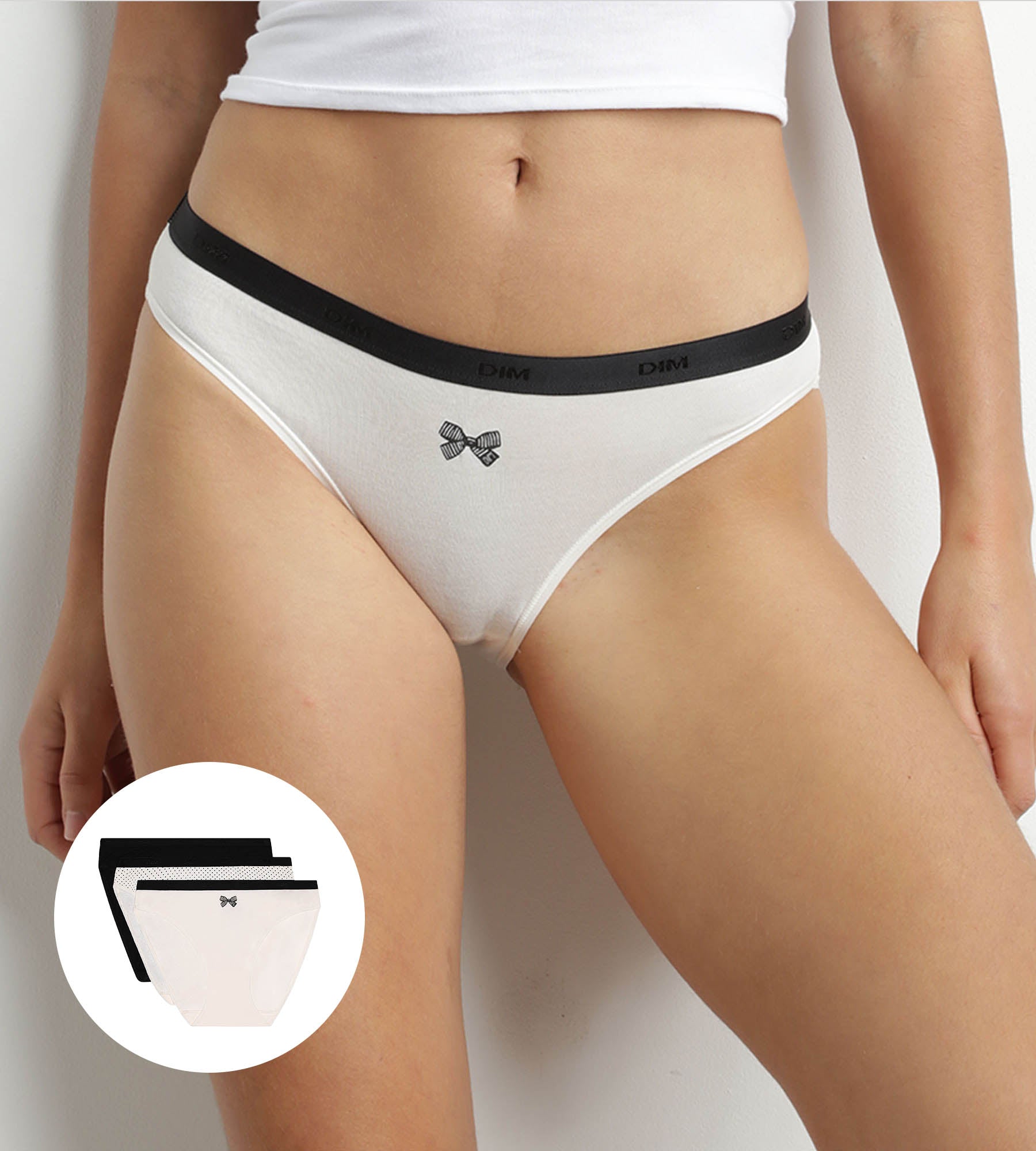 DIM Pack de 3 bragas con lazo negro de algodón Les Pockets