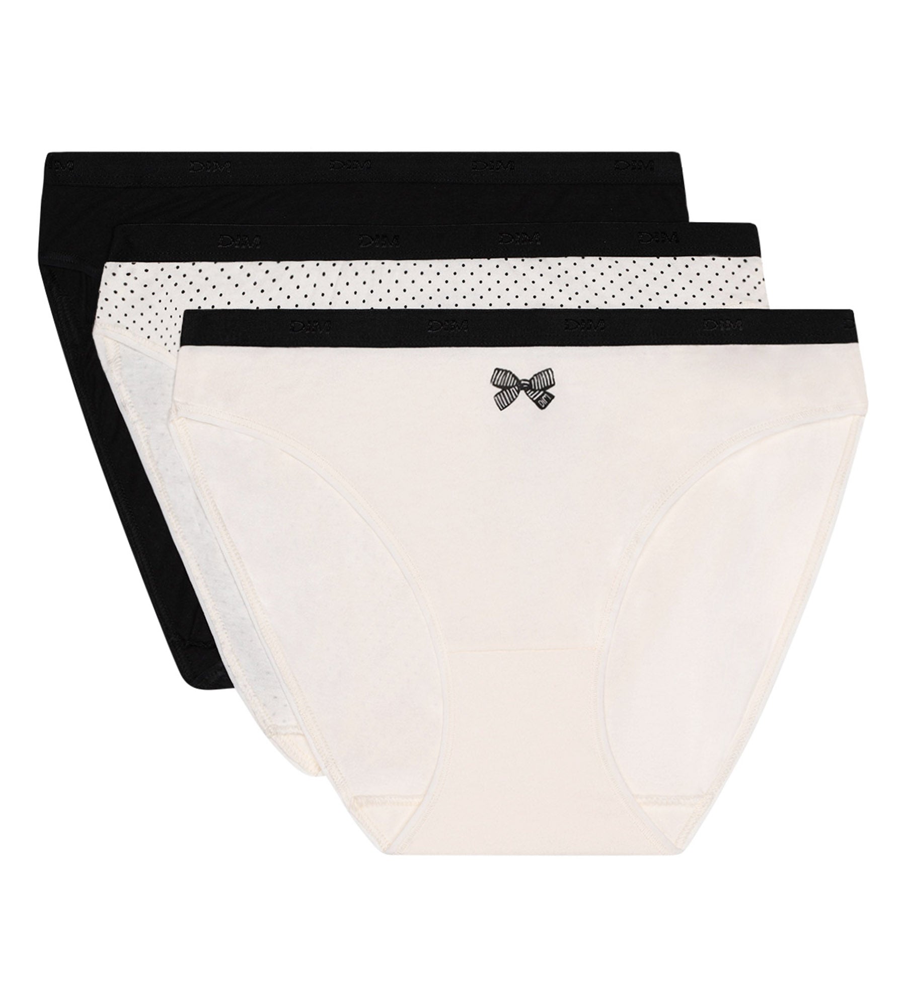 DIM Pack de 3 bragas con lazo negro de algodón Les Pockets