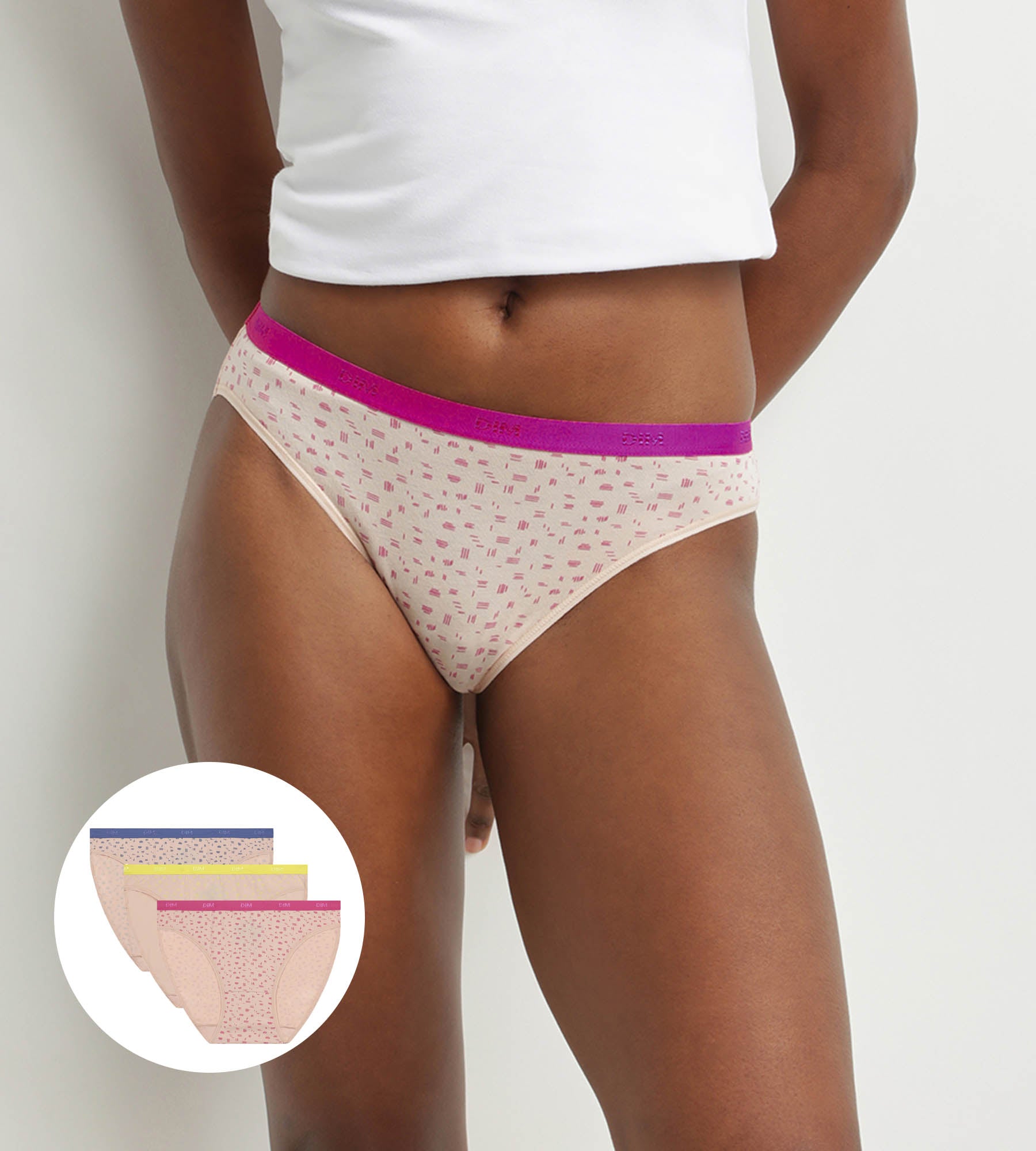 DIM Pack de 3 bragas de algodón elástico con toques flúor Les Pockets