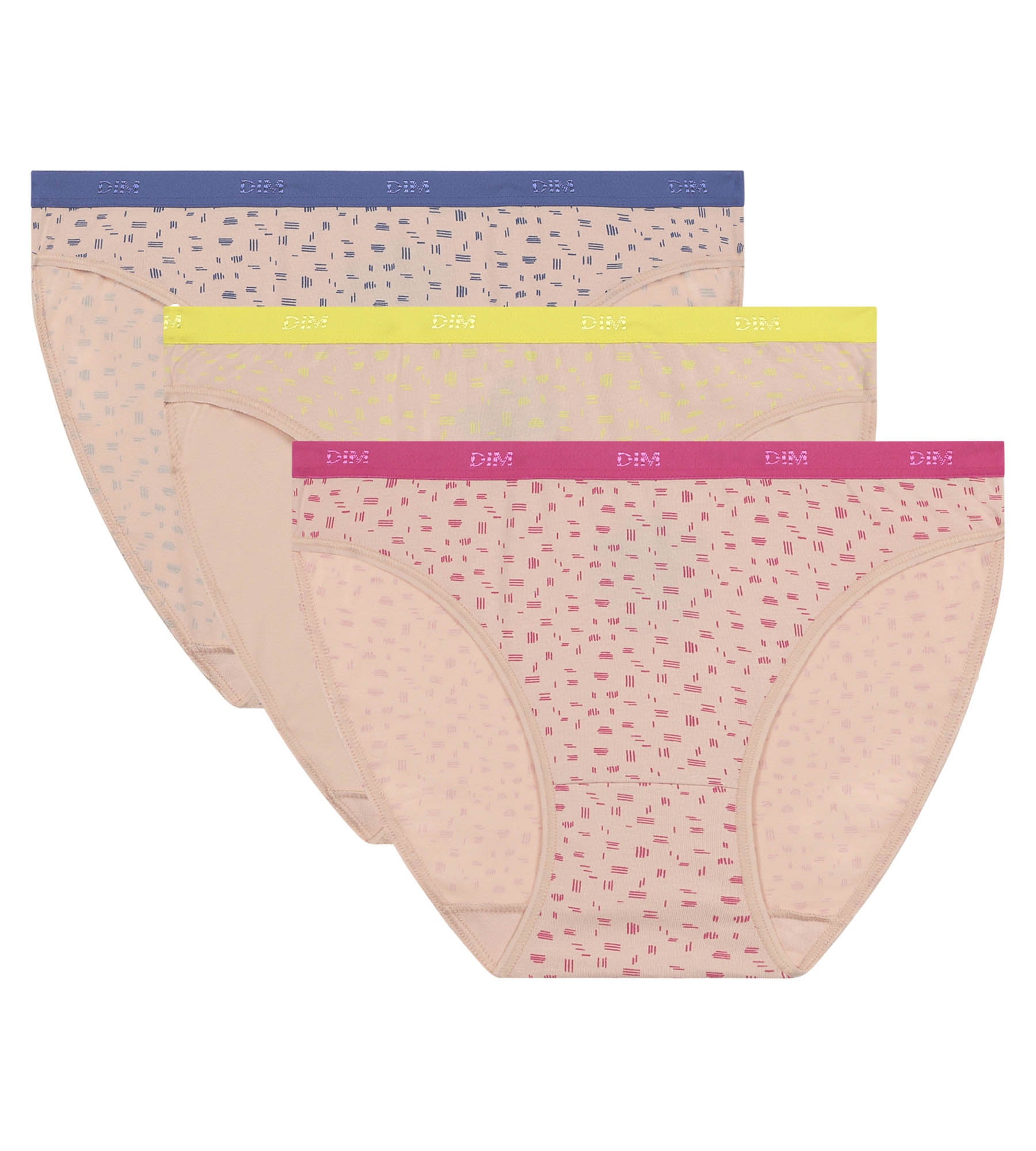 DIM Pack de 3 bragas de algodón elástico con toques flúor Les Pockets