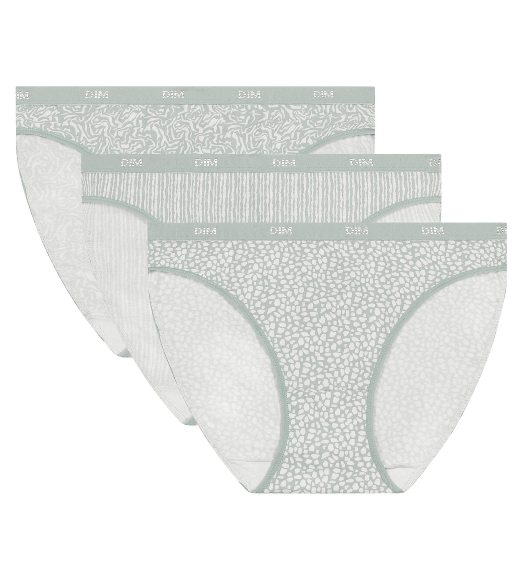 DIM Pack de 3 bragas de algodón elástico con estampado animal print verde Les Pockets