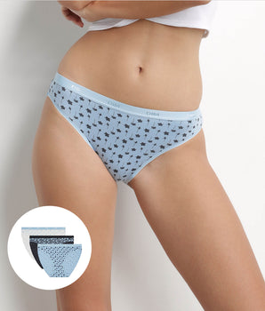 Pack de 3 bragas de algodón elástico azul para mujer con estampado Les Pockets