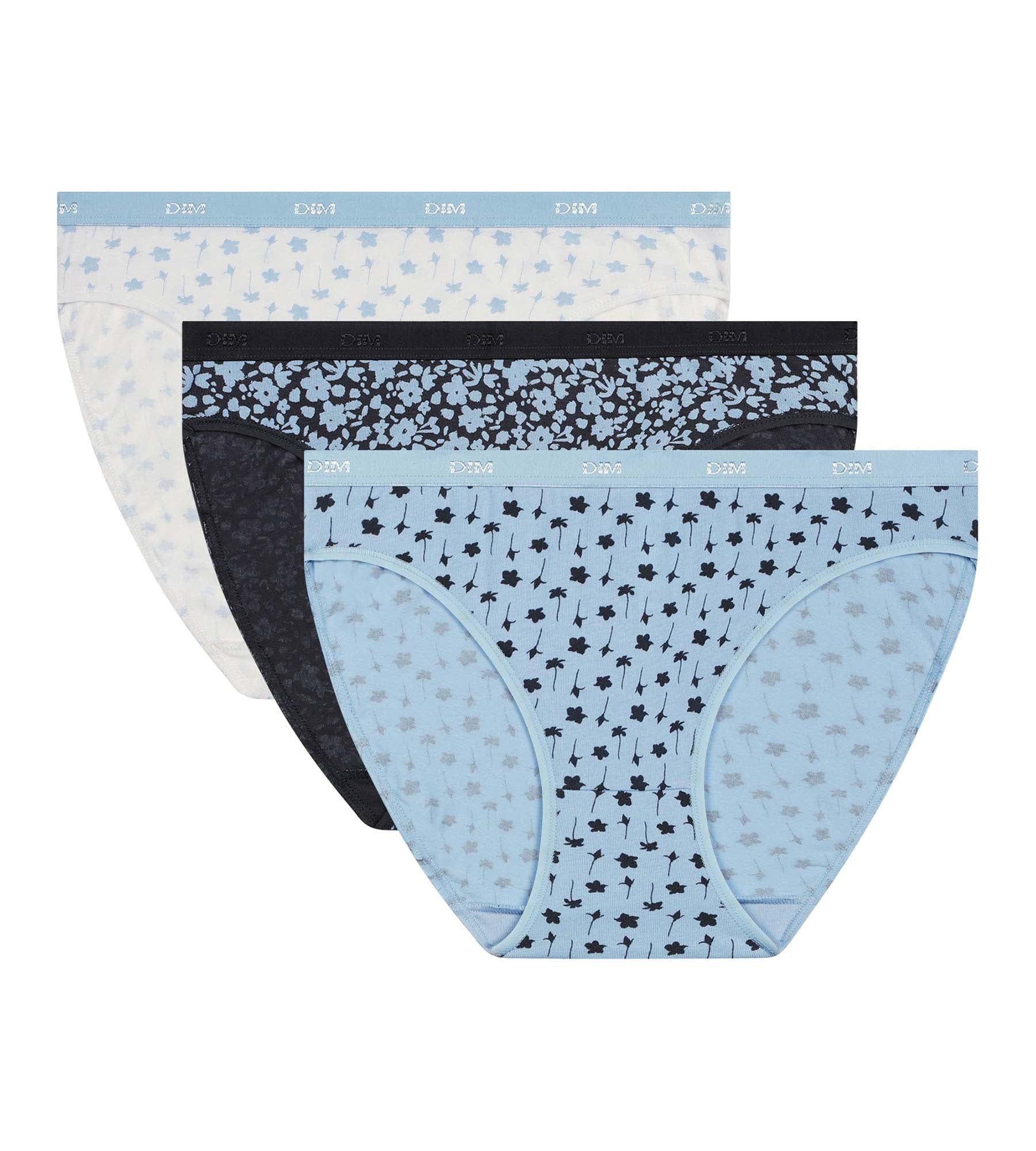 DIM Pack de 3 bragas de algodón elástico azul para mujer con estampado Les Pockets
