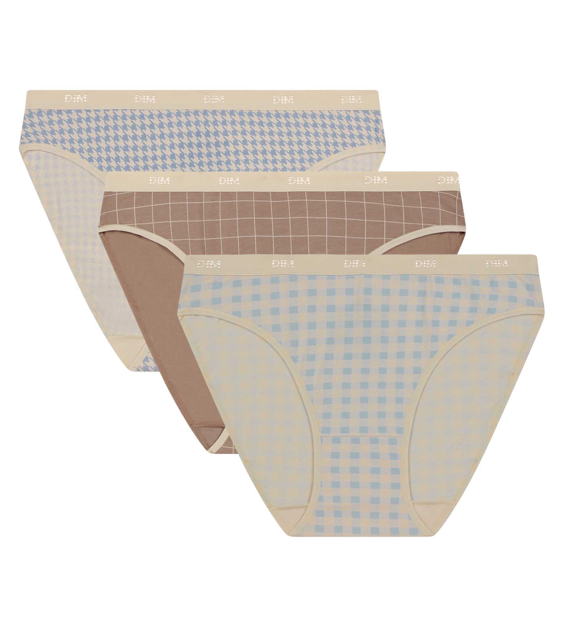 DIM Pack de 3 Calzoncillos Mujer Gingham Crudo Azul Beige Les Bolsillos