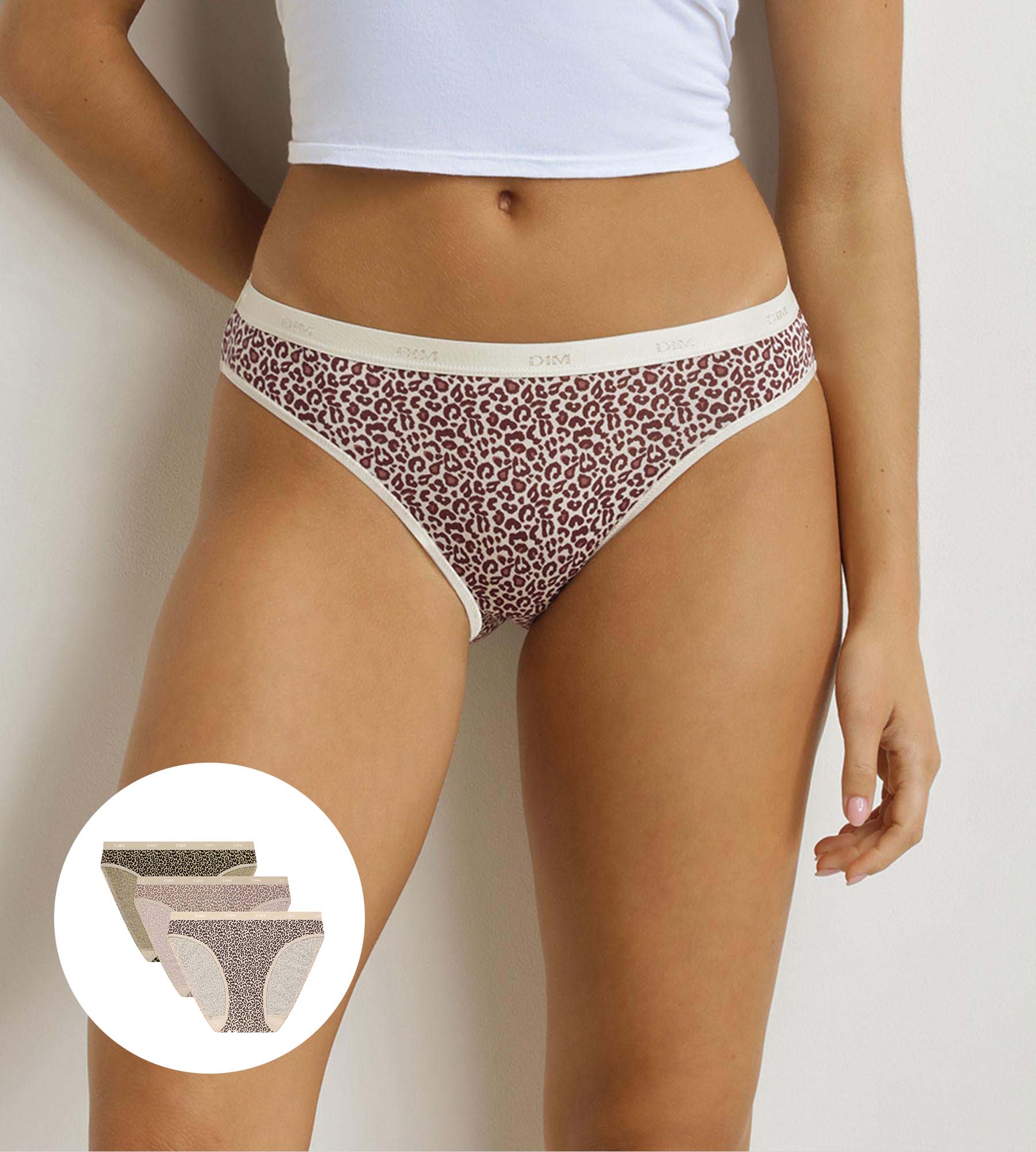 DIM Pack de 3 braguitas de mujer con estampado de leopardo Ecru Beige Les Pockets