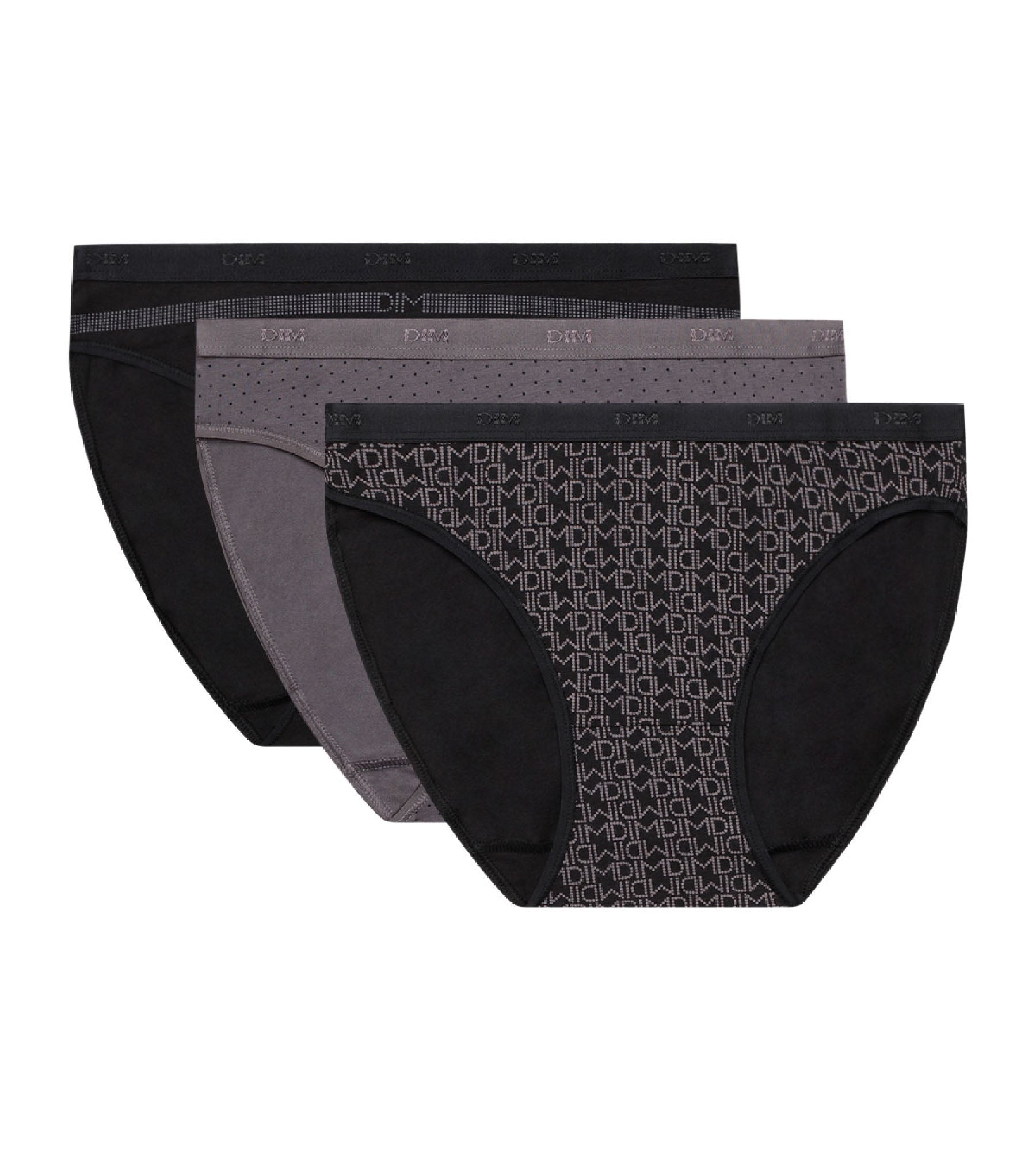DIM Pack de 3 braguitas negras de algodón Les Pockets