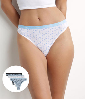 Pack de 3 tangas de mujer de algodón elástico azul gris Les Pockets