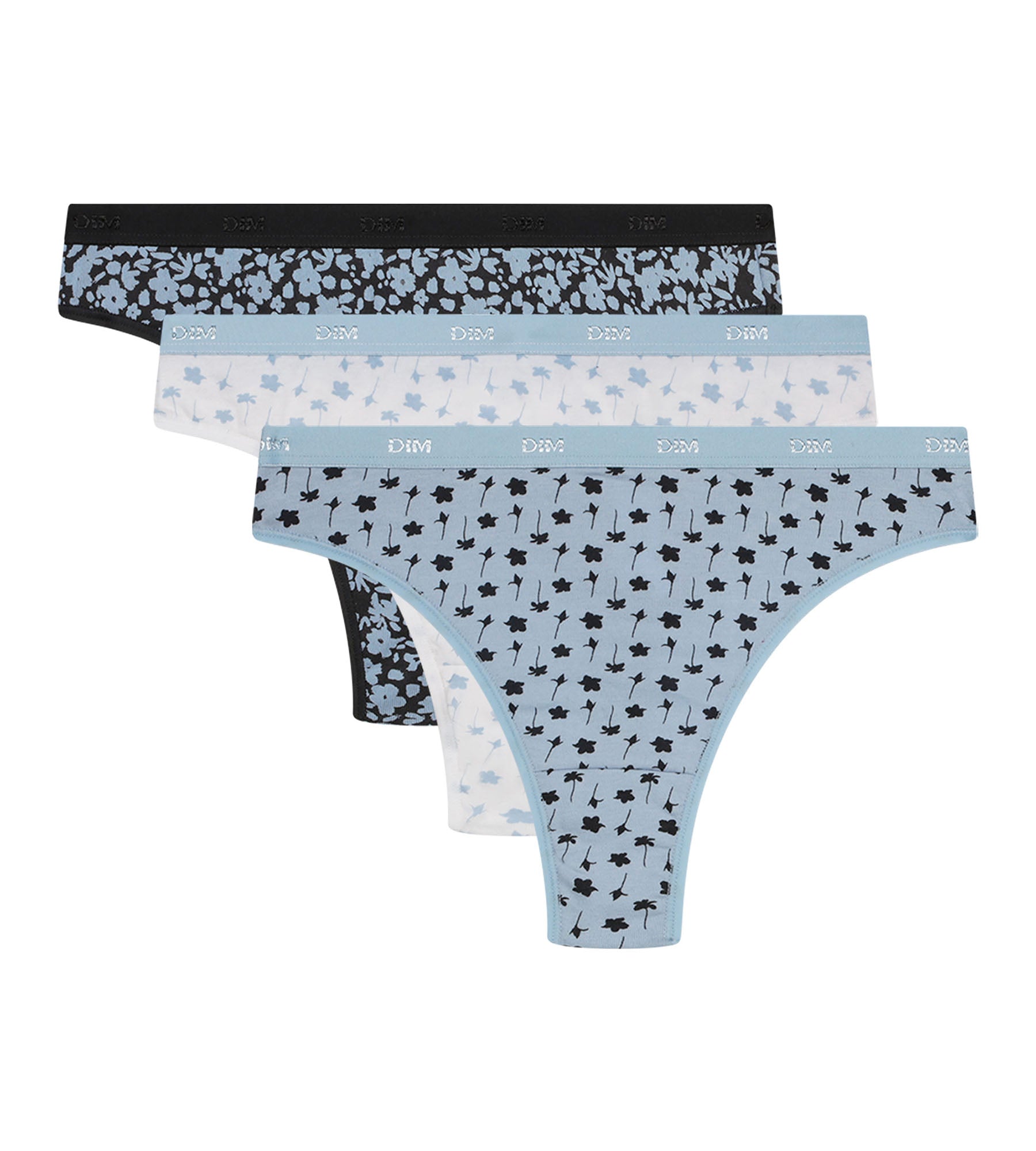 DIM Pack de 3 tangas de mujer de algodón elástico azul gris Les Pockets