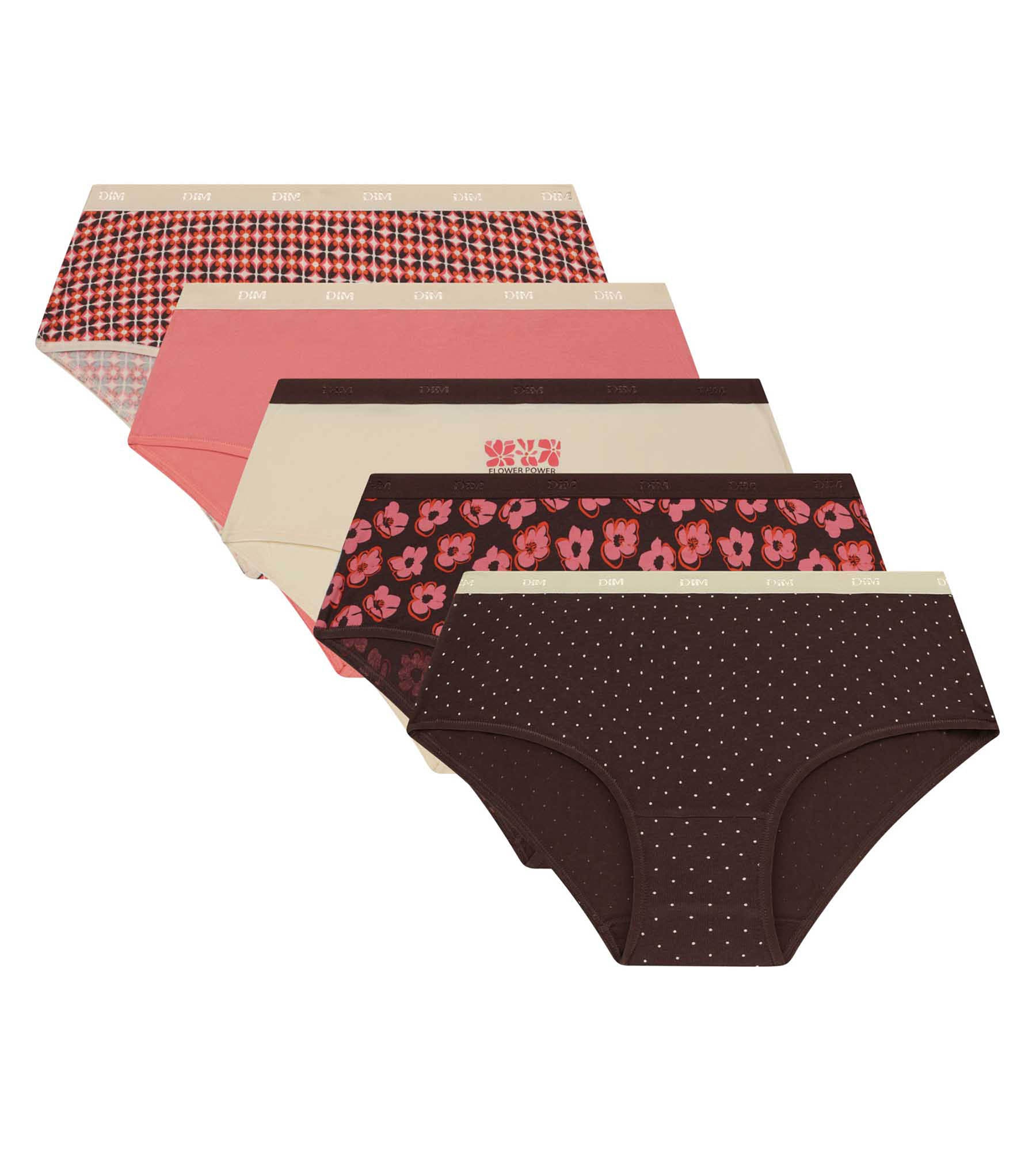 DIM Pack de 5 calzoncillos retro rosa y marrón Les Pockets