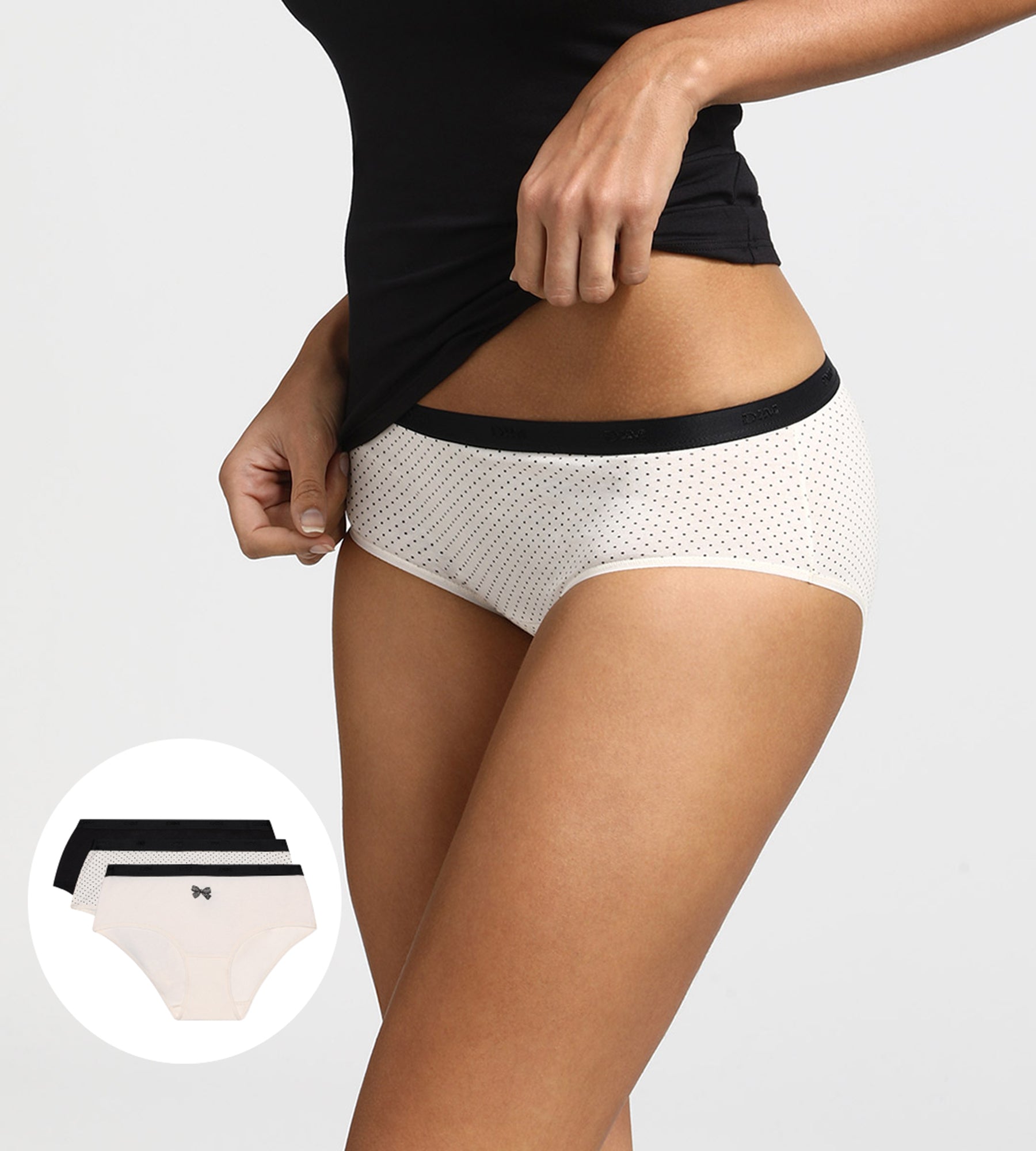 DIM Pack de 3 culottes con lazo negro de algodón Les Pockets