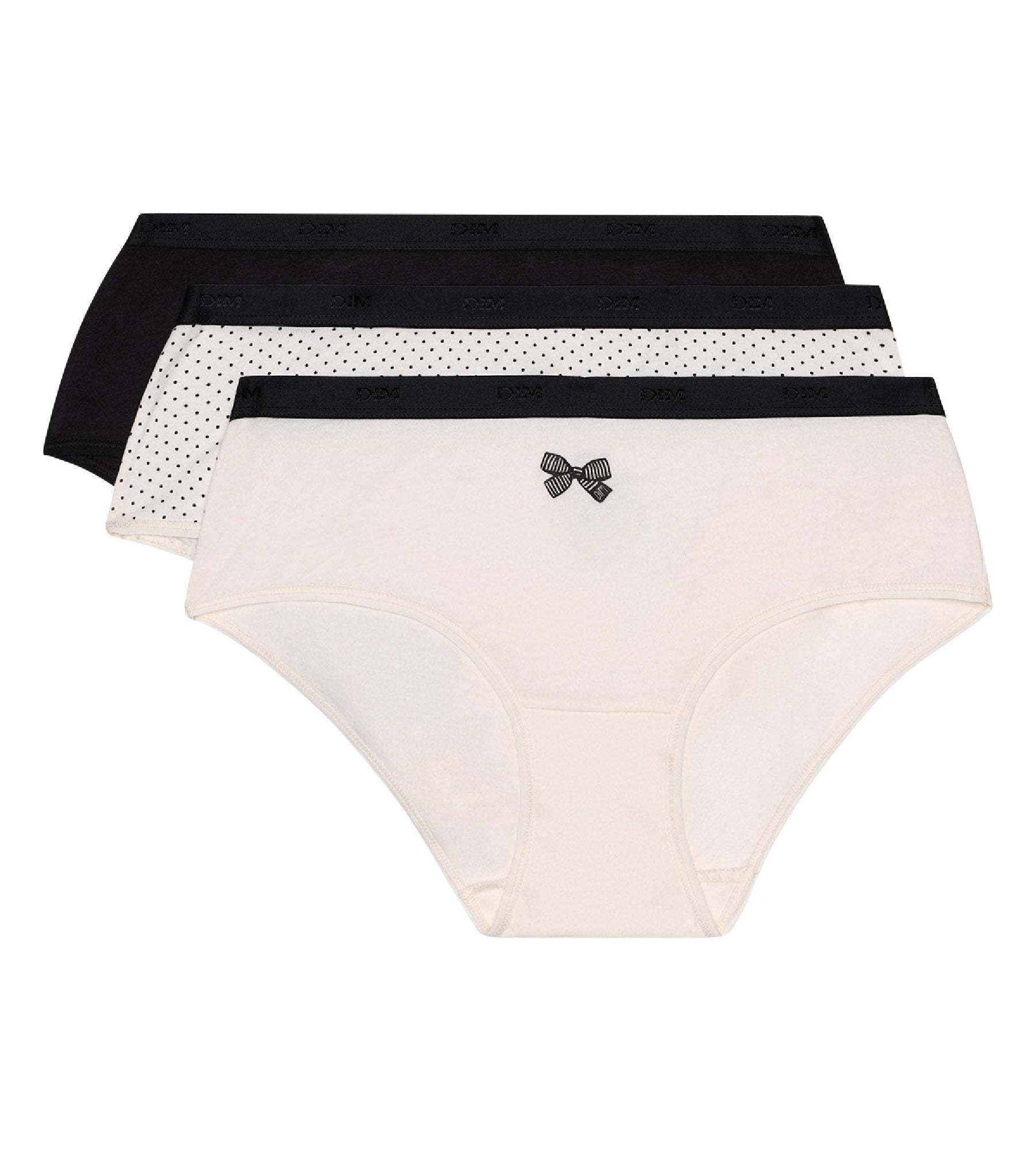 DIM Pack de 3 culottes con lazo negro de algodón Les Pockets