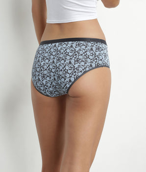 Pack de 3 culottes de mujer de algodón elástico azul con flores Les Pockets