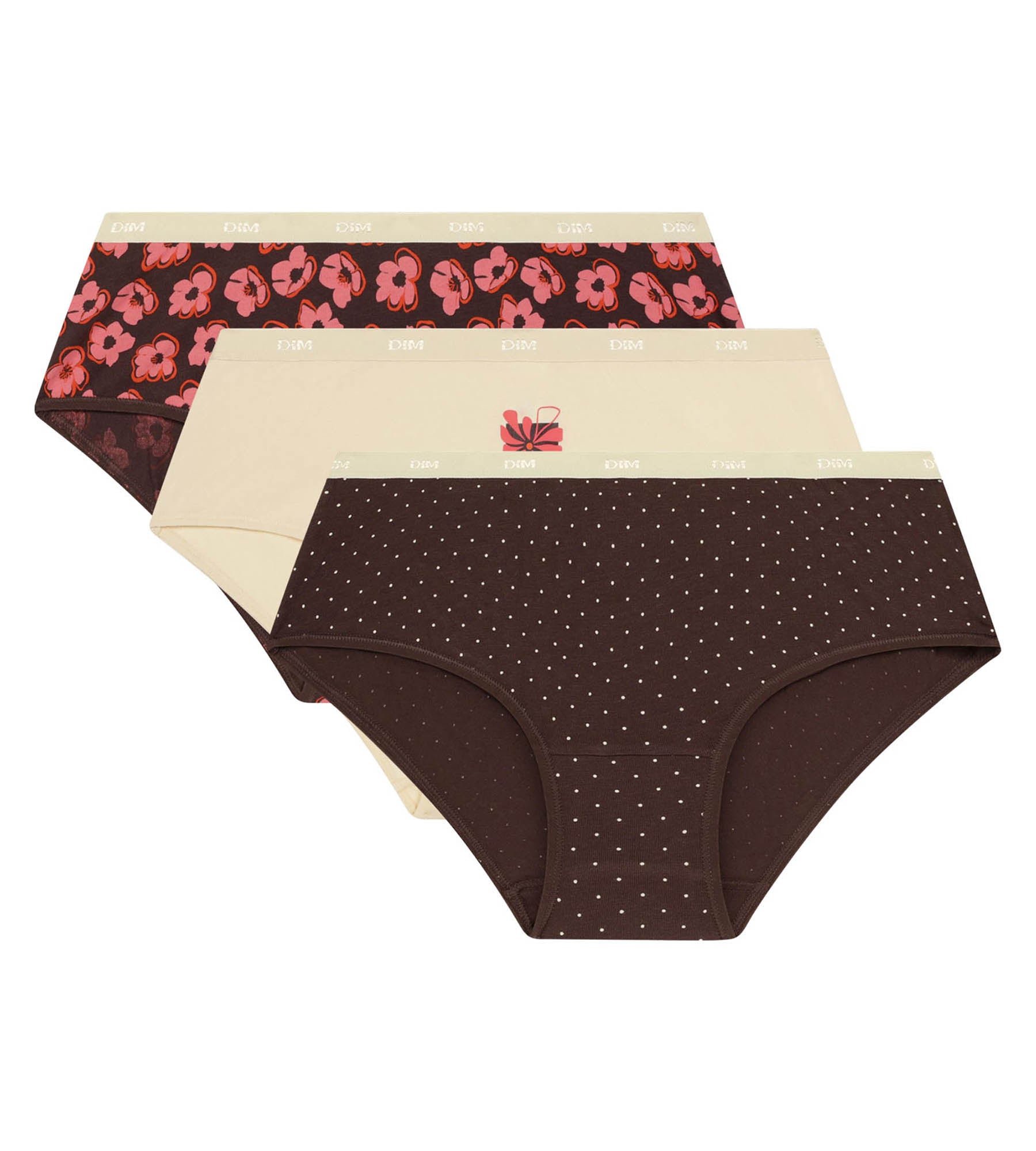 DIM Pack de 3 calzoncillos retro rosa y marrón Les Pockets
