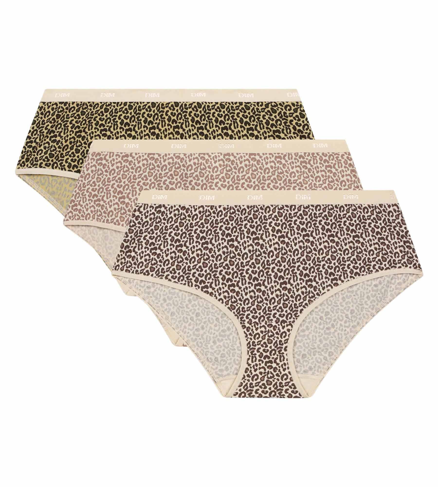 DIM Pack de 3 calzoncillos mujer estampado leopardo Negro Beige Les Bolsillos